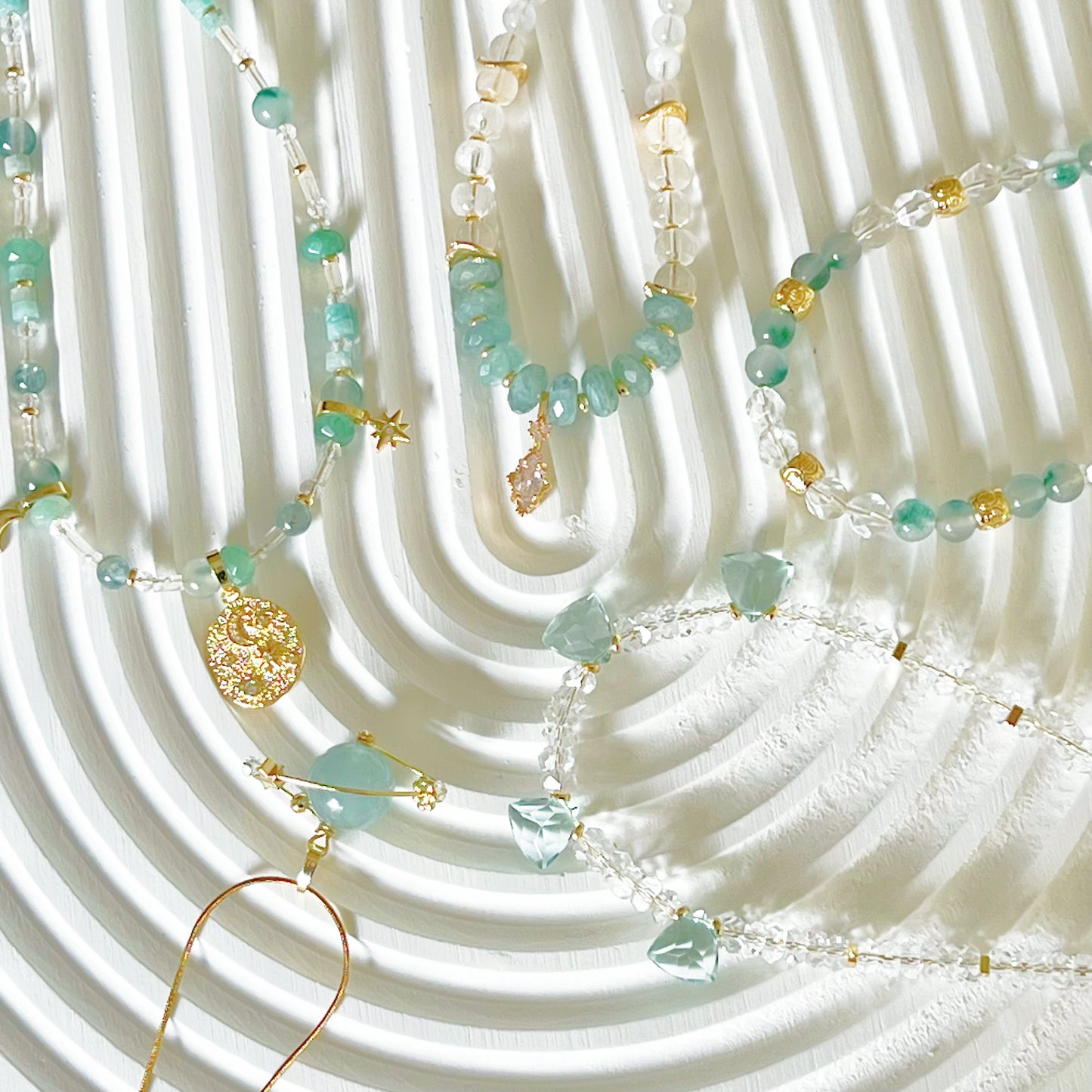 Green Jade and Clear Quartz Crystal Necklace-Ninaouity