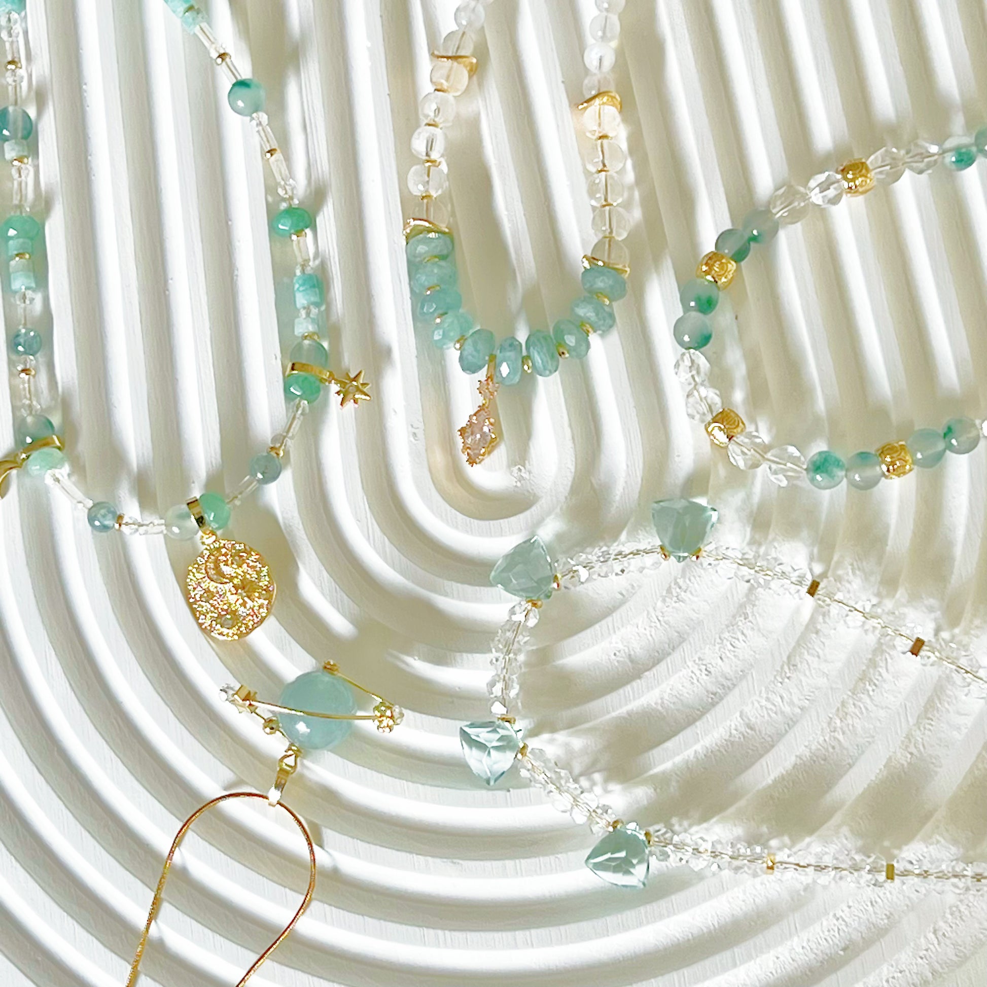 Green Jade and Clear Quartz Crystal Necklace-Ninaouity