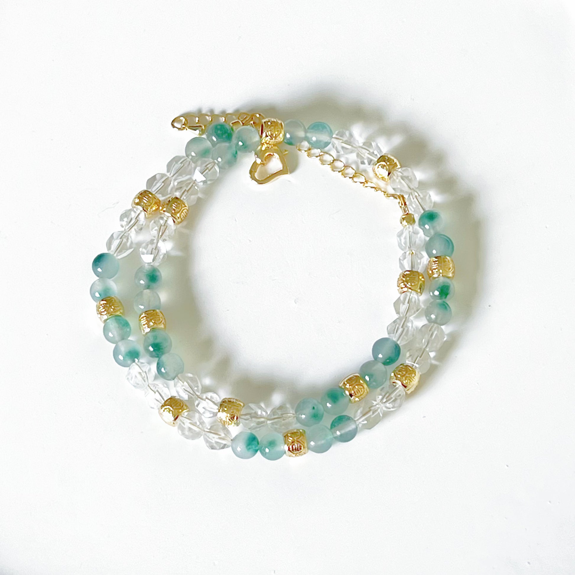 Green Jade and Clear Quartz Crystal Necklace-Ninaouity