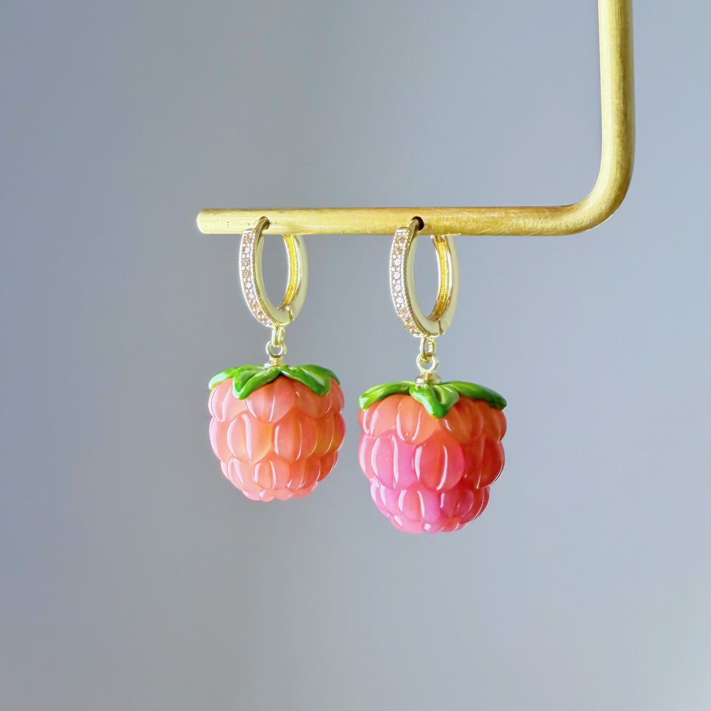 Handmade Peach and Pink Glass Raspberries Hoop Earrings