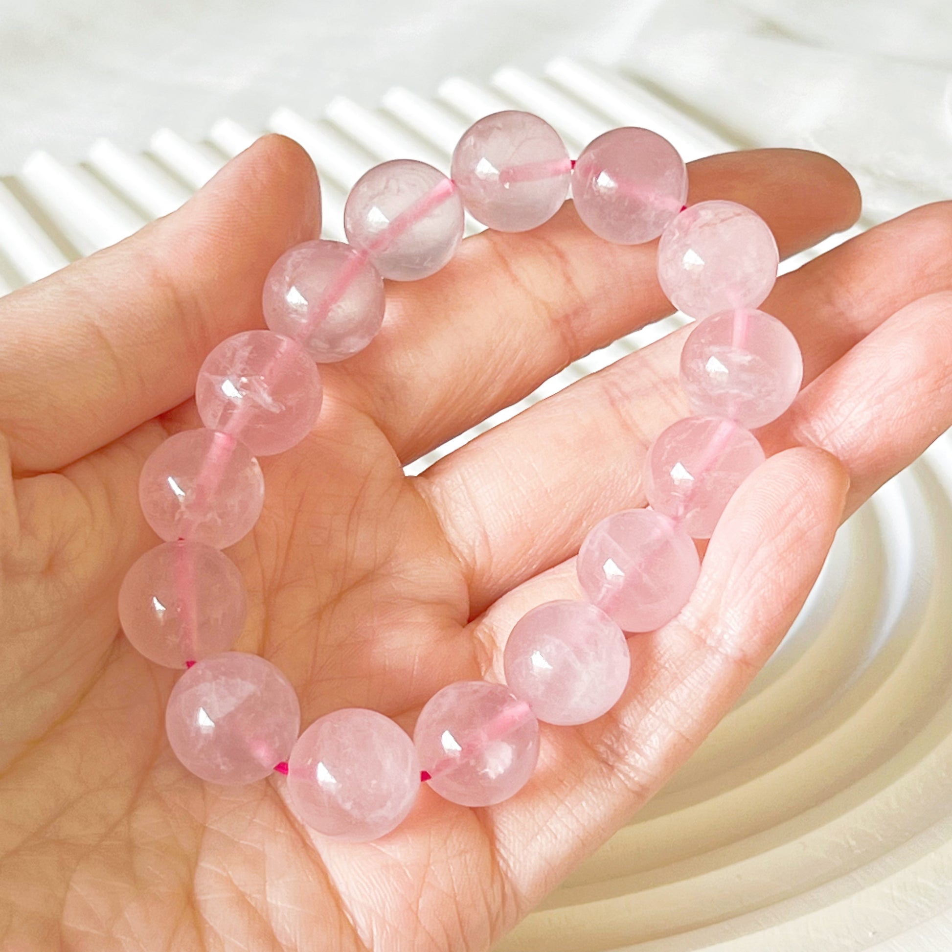 Heart Chakra Natural Mozambique Rose Quartz Crystal Bracelet-Ninaouity