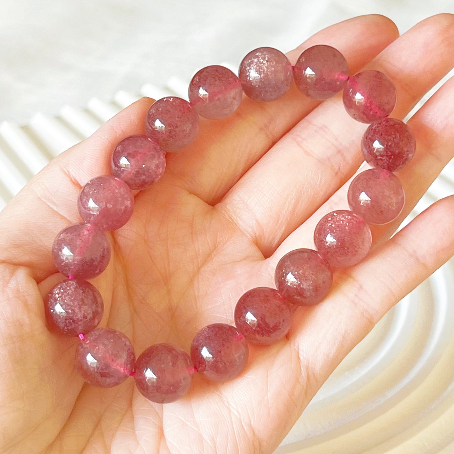 Heart Chakra Natural Strawberry Quartz Crystal Bracelet-Ninaouity