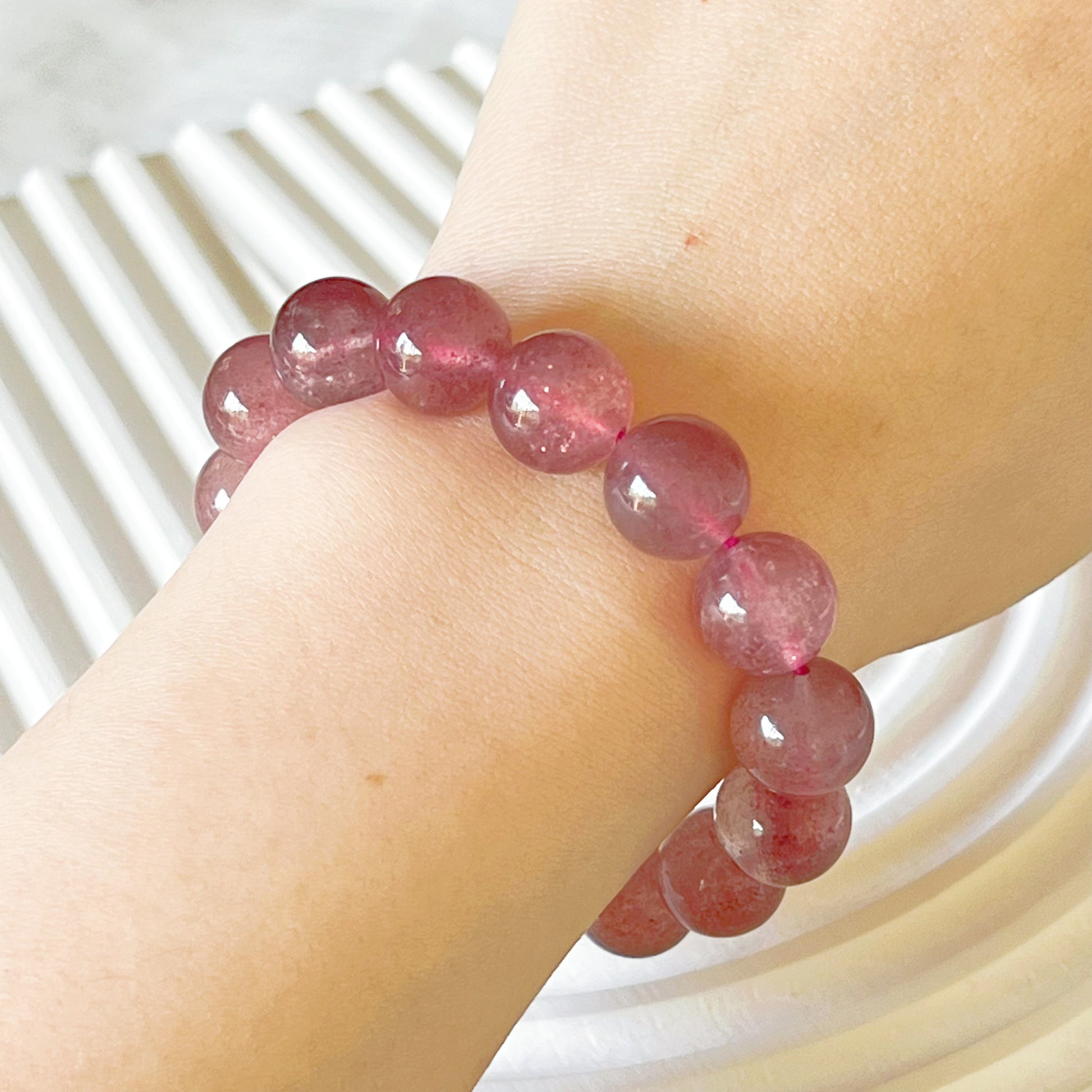 Heart Chakra Natural Strawberry Quartz Crystal Bracelet-Ninaouity