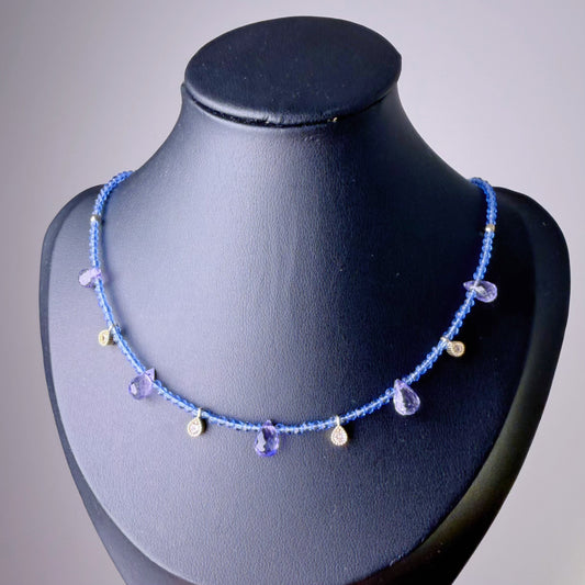 Handmade Tanzanite Teardrop and Blue Quartz Crystal Choker Necklace