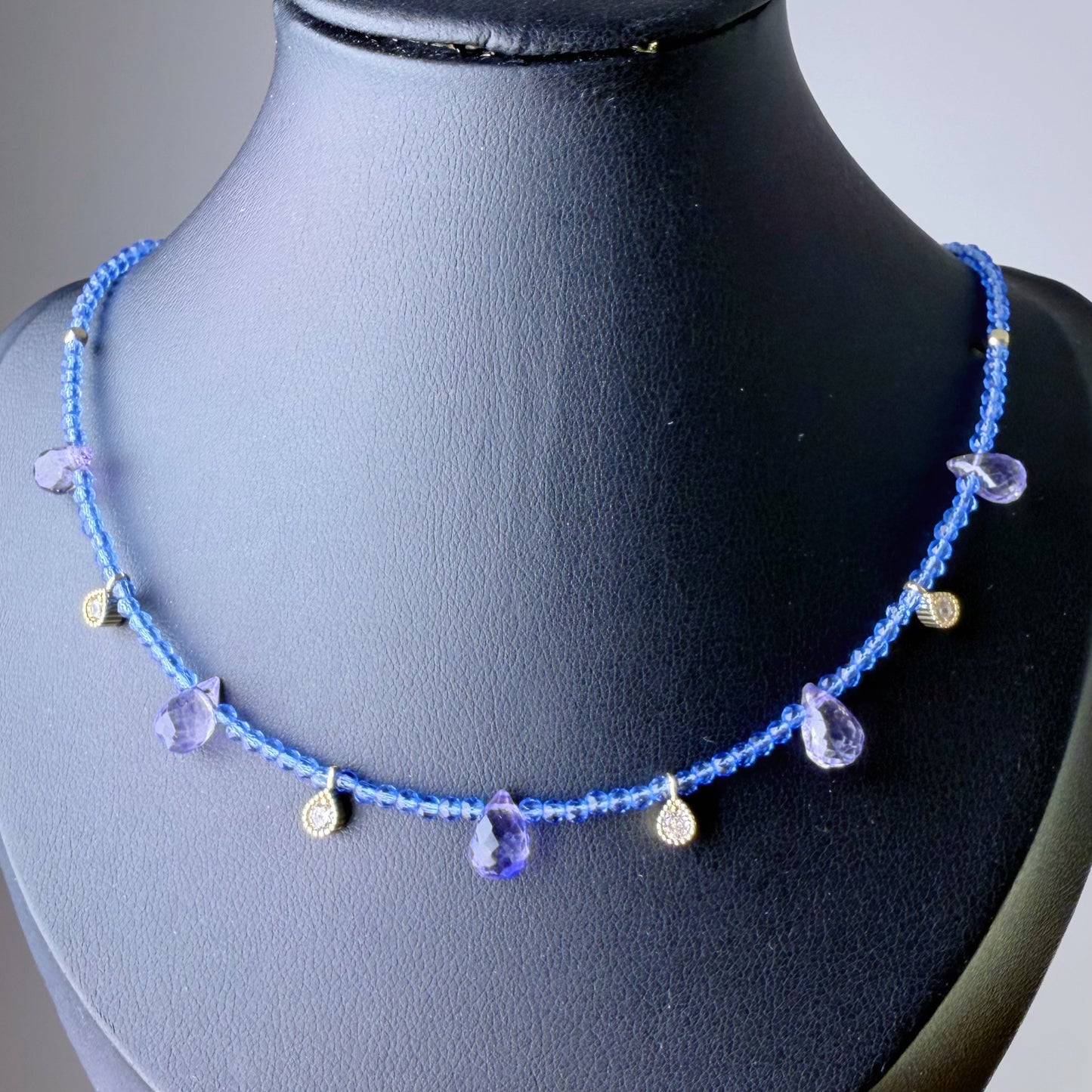 Handmade Tanzanite Teardrop and Blue Quartz Crystal Choker Necklace