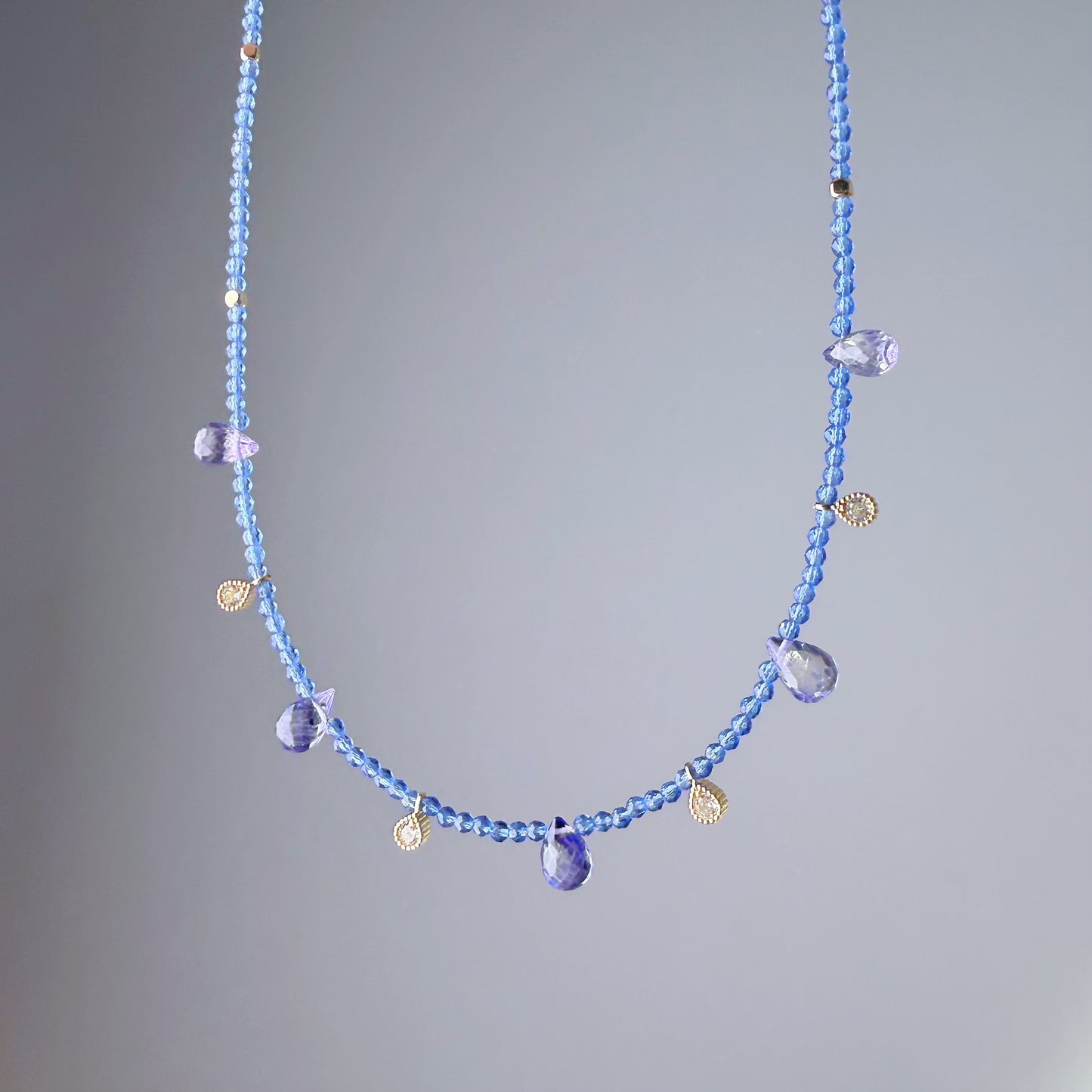 Handmade Tanzanite Teardrop and Blue Quartz Crystal Choker Necklace