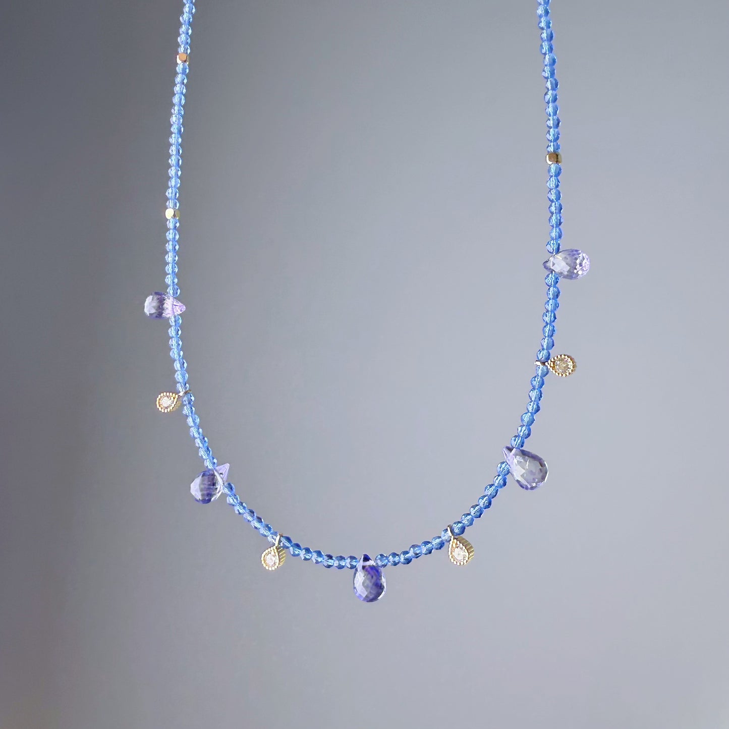 Handmade Tanzanite Teardrop and Blue Quartz Crystal Choker Necklace