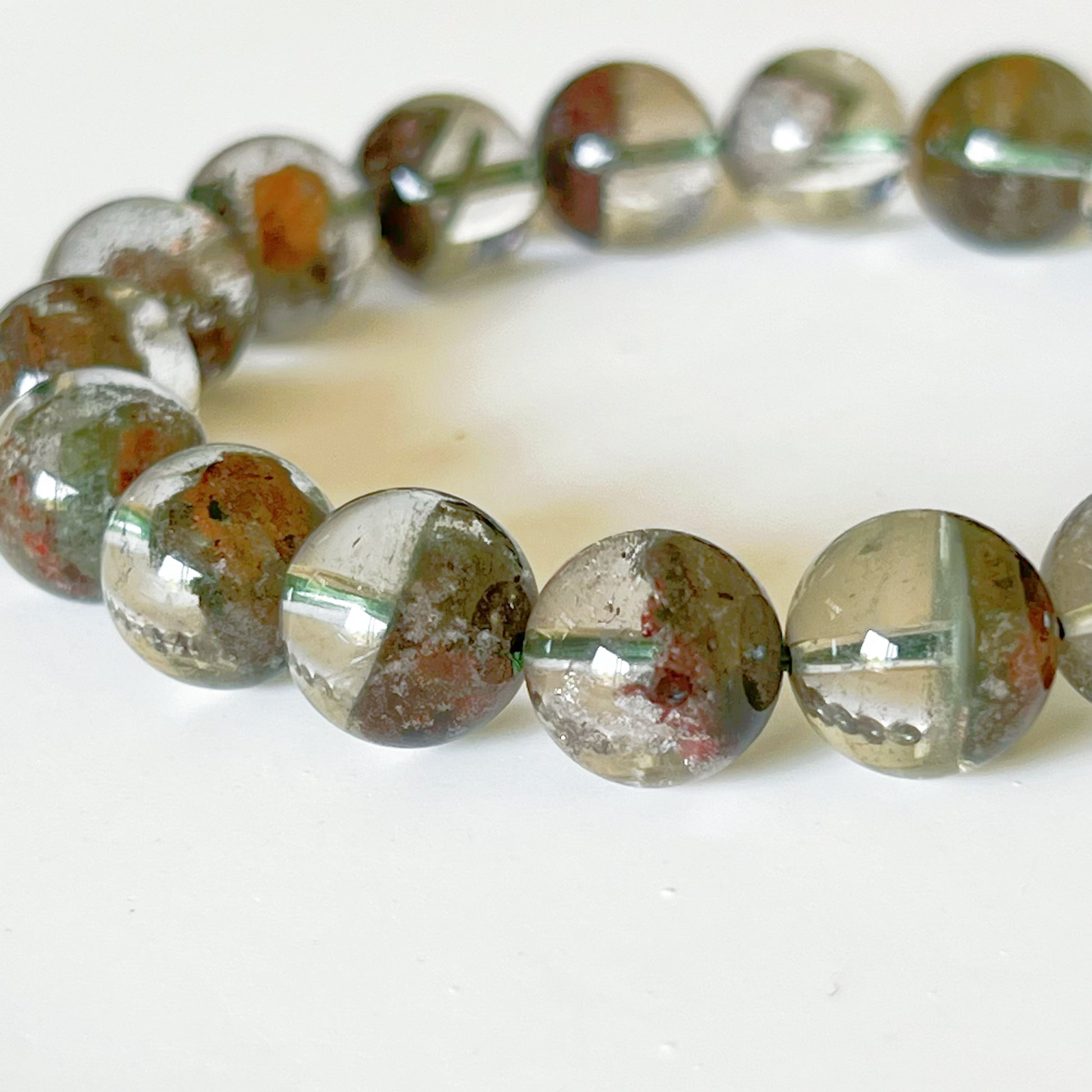 Crown Heart Chakra Natural Green and Red Phantom Quartz Crystal Bracelet-Ninaouity