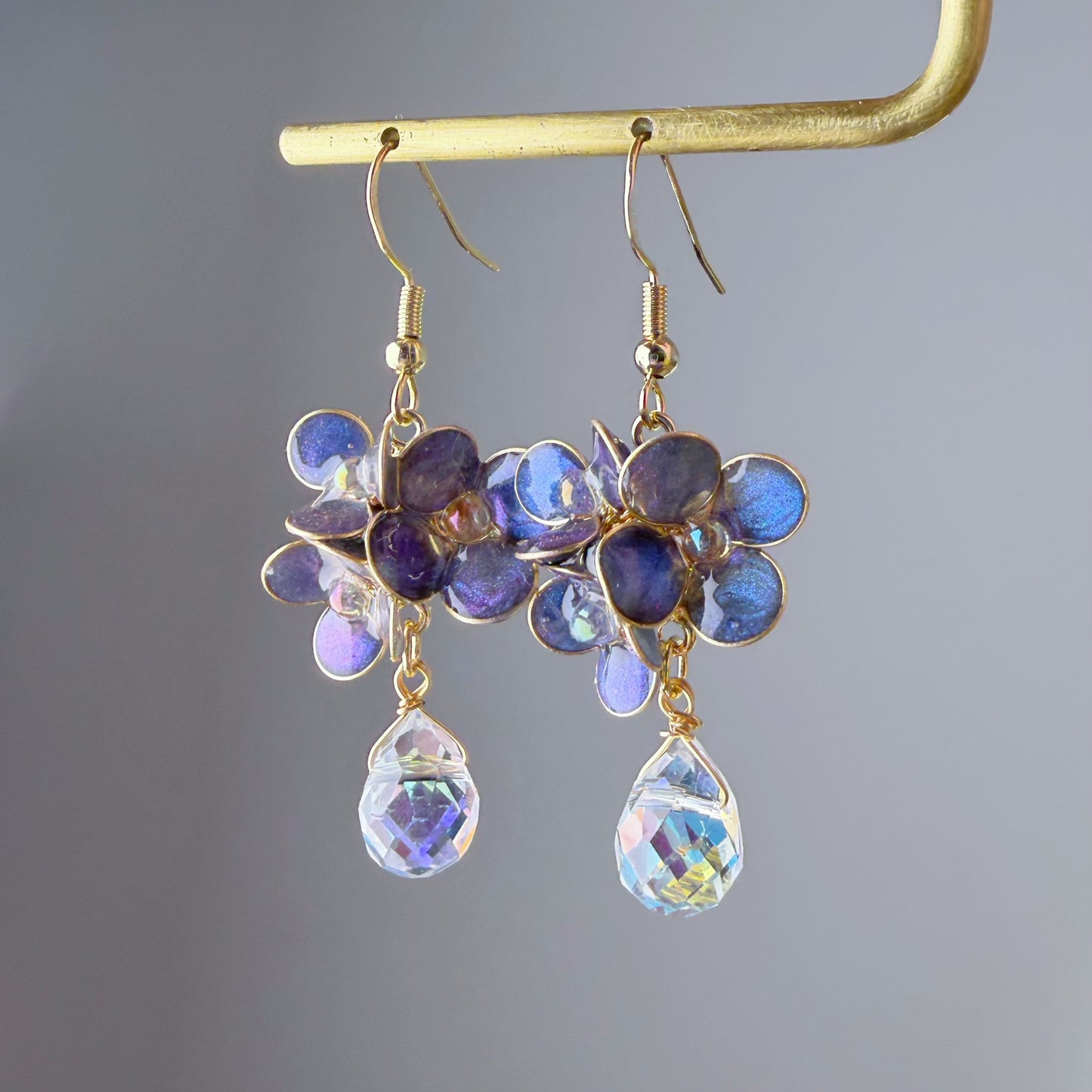 Handmade Dark Blue Hydrangeas Flowers Earrings