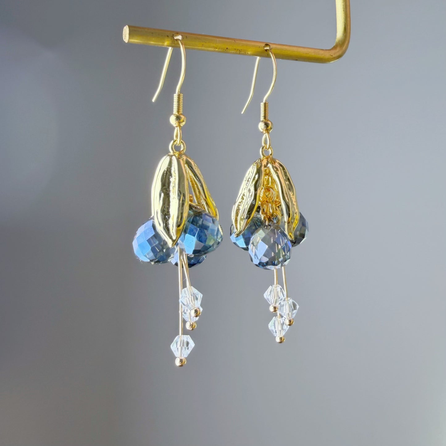 Handmade Wild Blue Berries and Golden Leaves Earrings
