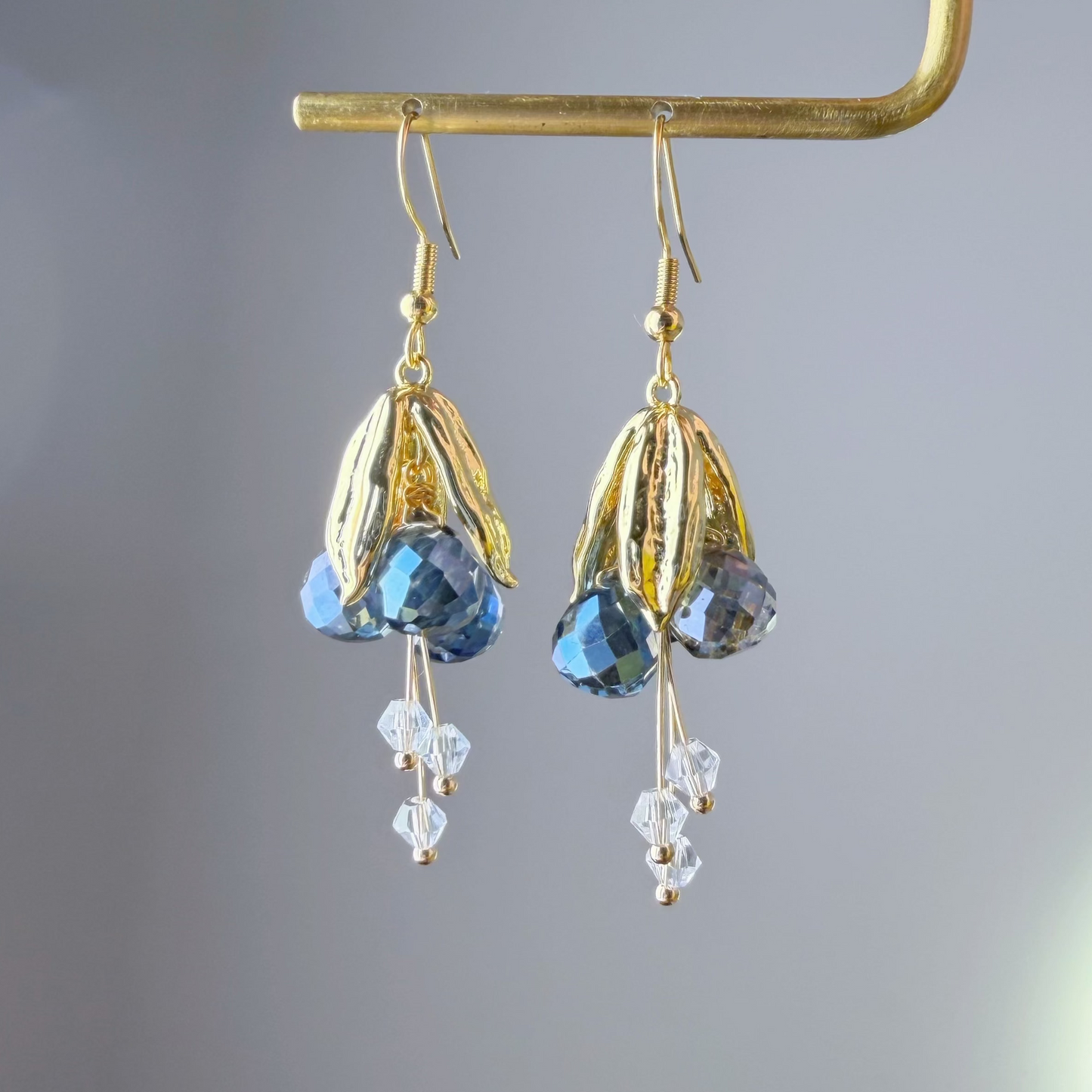 Handmade Wild Blue Berries and Golden Leaves Earrings