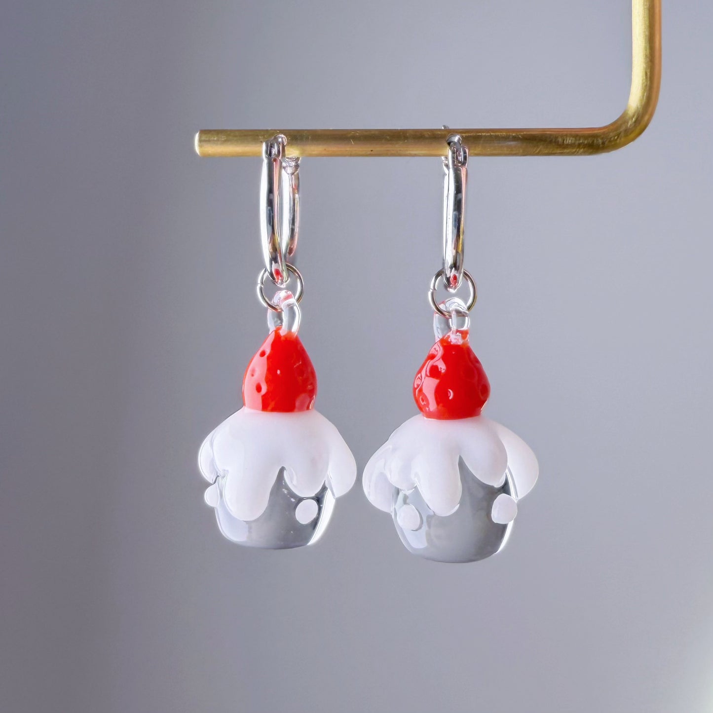 Handmade Lampwork Glass Strawberry Cake Hoop Earrings