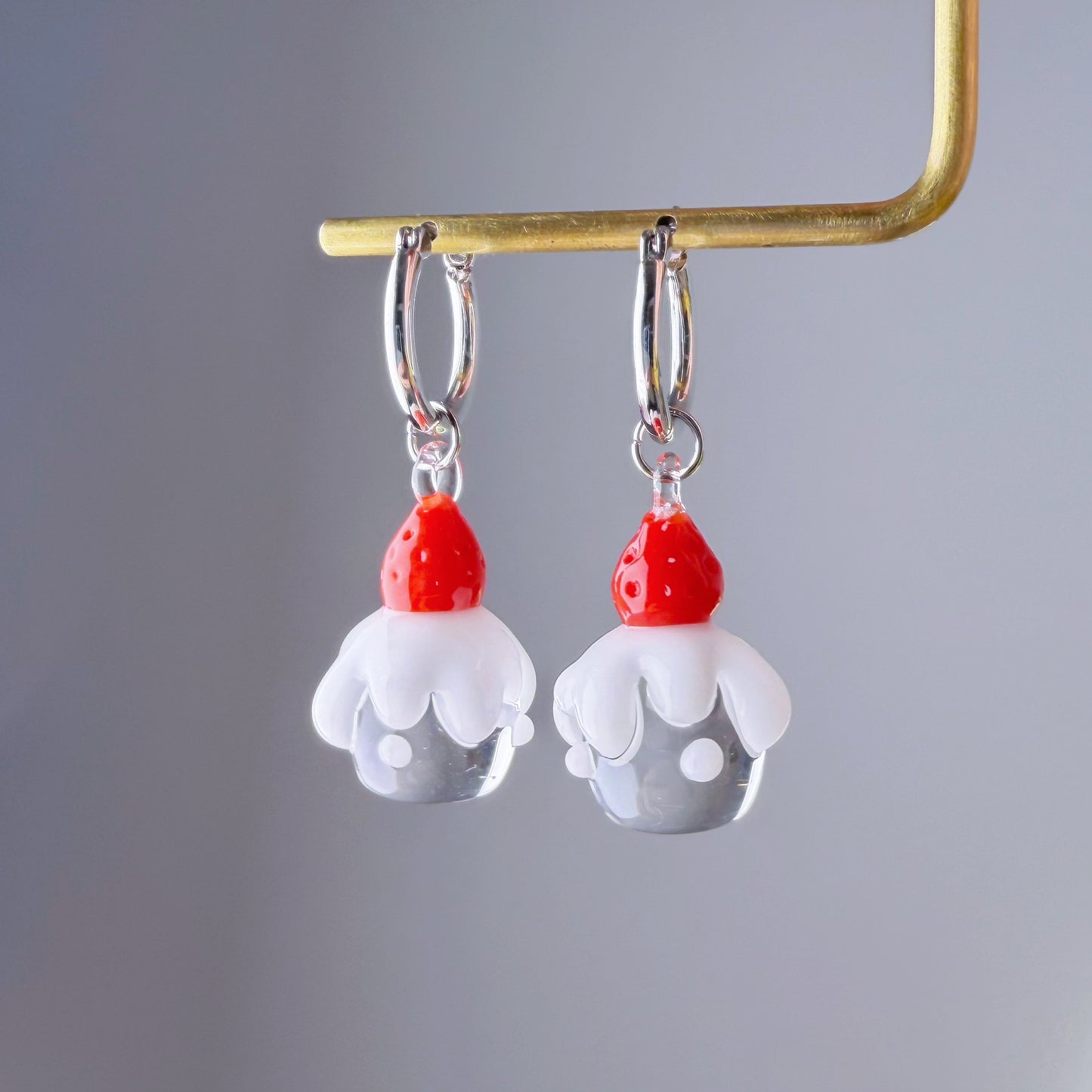 Handmade Lampwork Glass Strawberry Cake Hoop Earrings