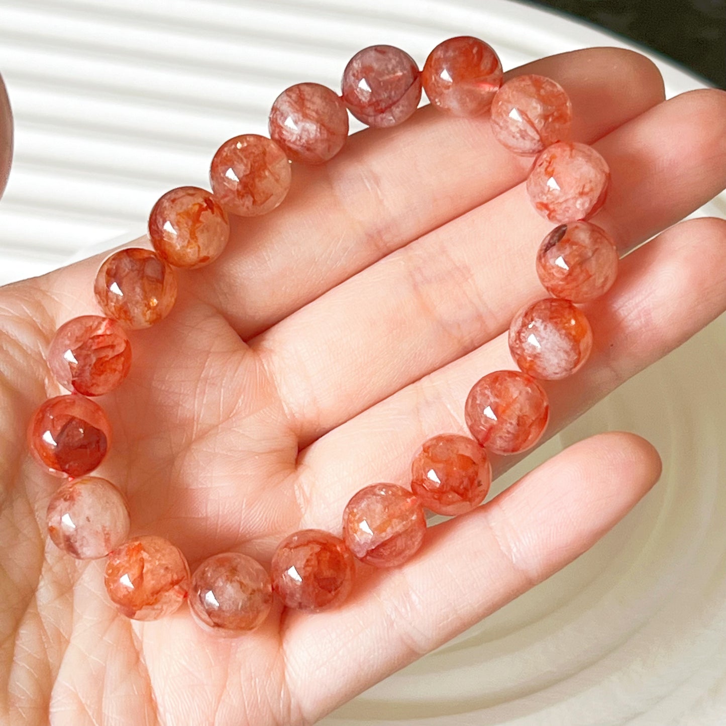 Root Chakra Hematoid Fire Quartz Crystal Bracelet-Ninaouity