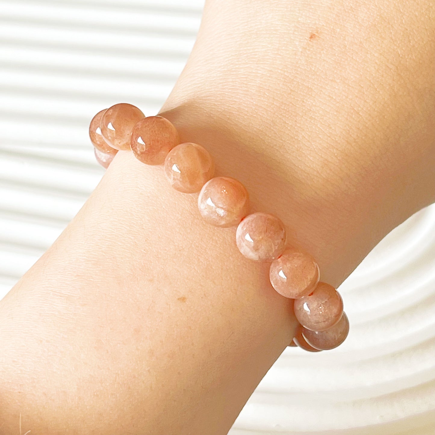 Crown Chakra Peach Moonstone Crystal Bracelet-Ninaouity