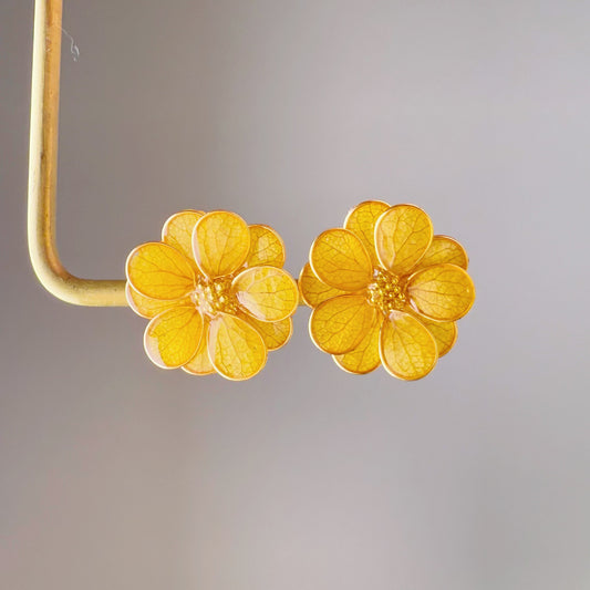 Handmade Yellow Dried Hydrangeas Flower Petals Earrings