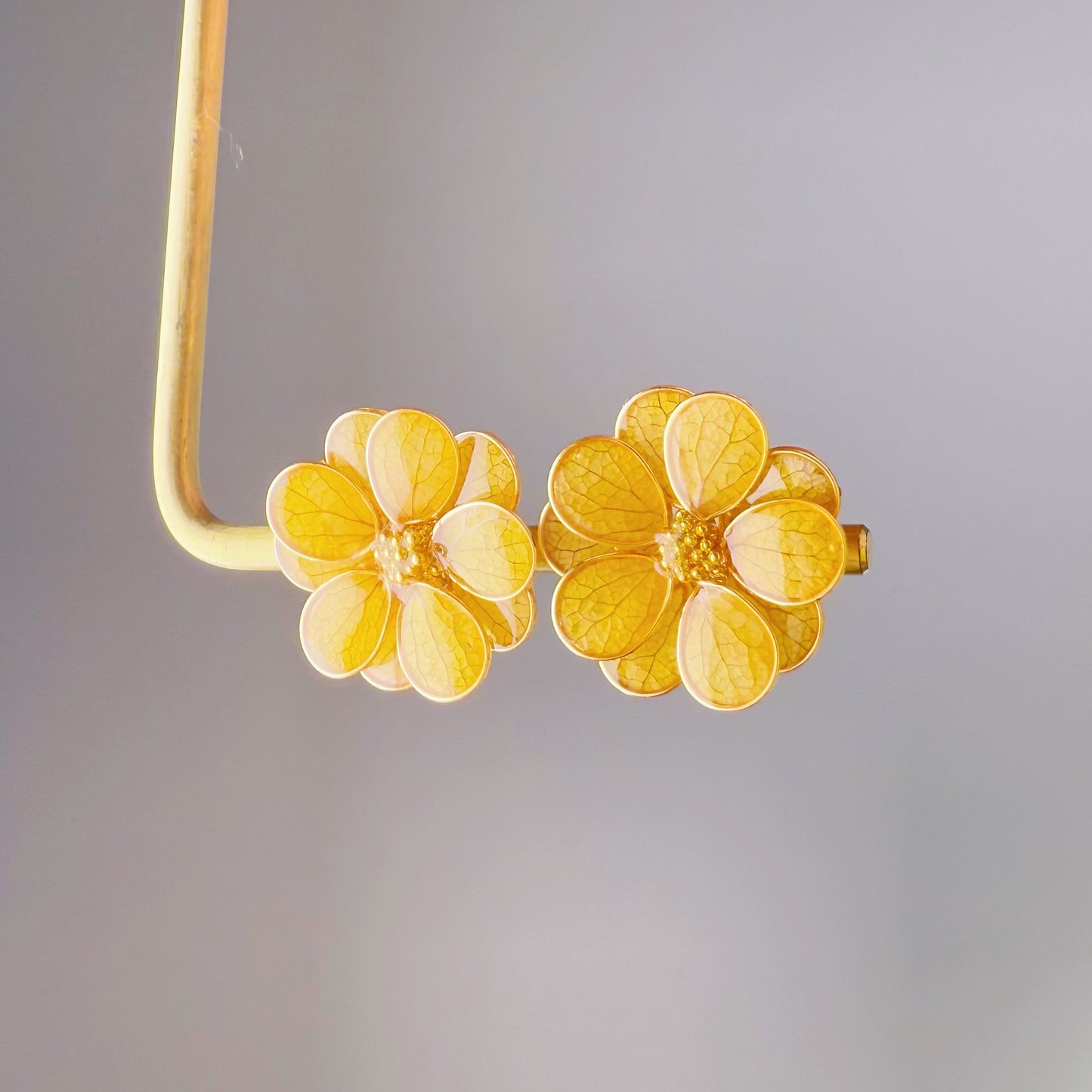 Handmade Yellow Dried Hydrangeas Flower Petals Earrings