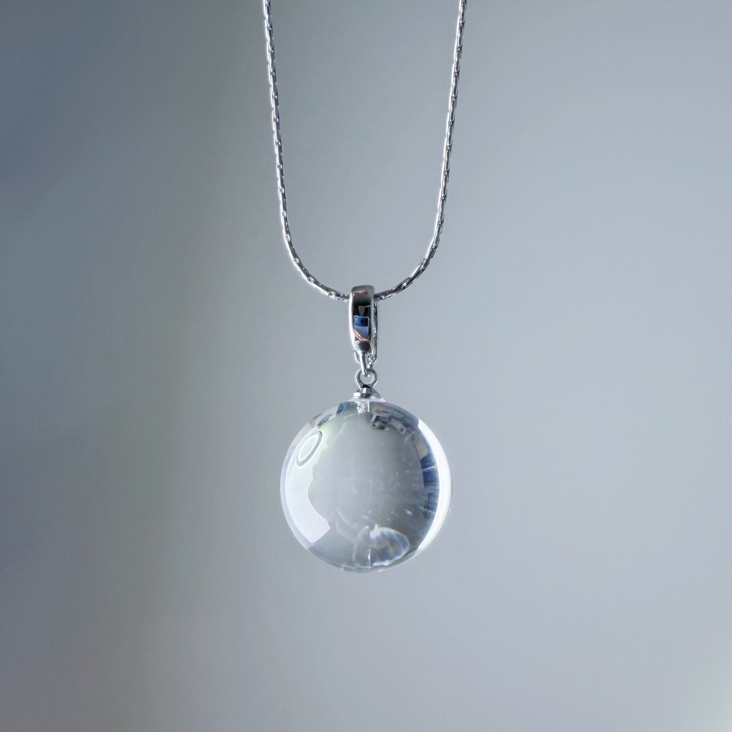 Handmade Natural Clear Quartz Globe Bubble Pendant Necklace