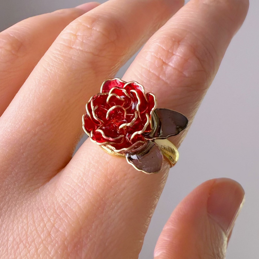 Handmade Red Rose Flower Ring