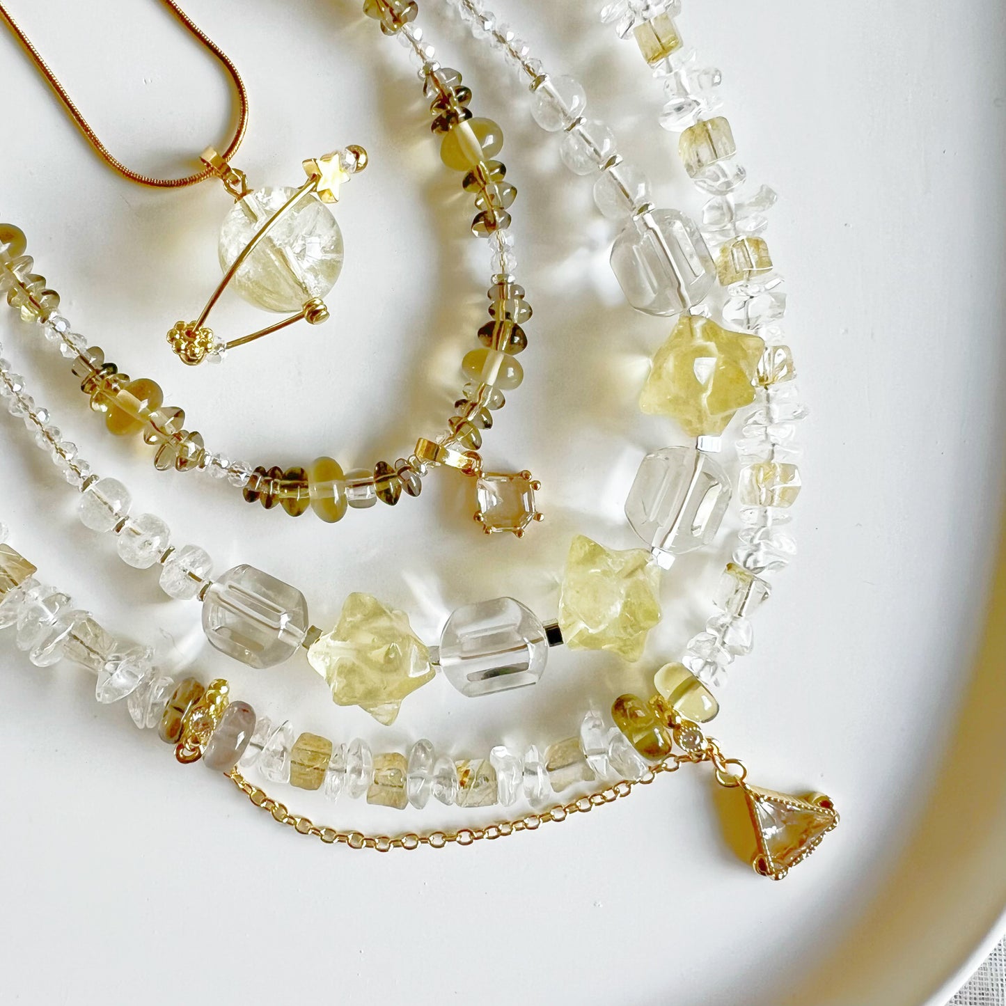 Golden Rutilated Quartz and Clear Quartz Crystal Necklace-Ninaouity