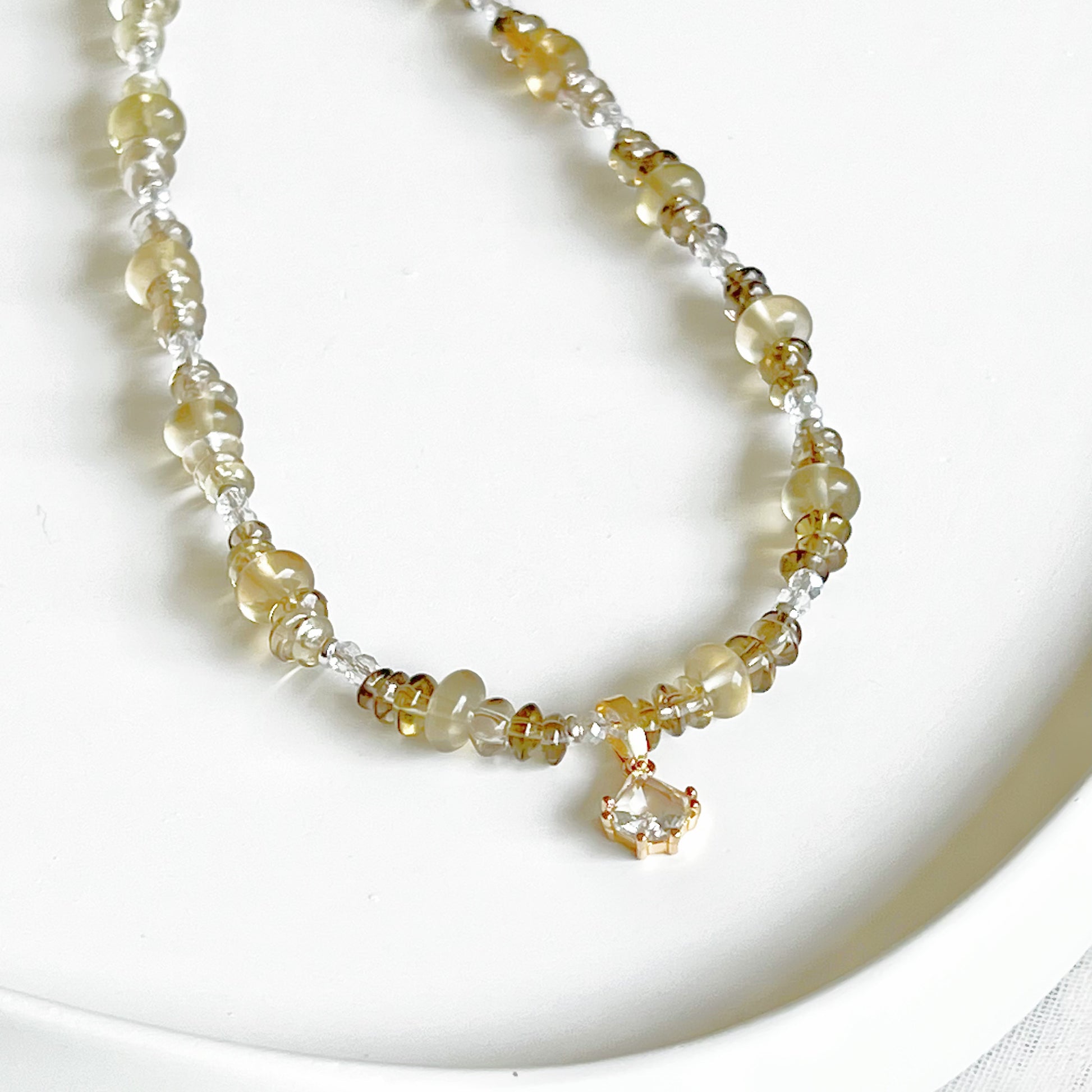 Yellow Gradient Smokey Quartz and Citrine Crystal Necklace-Ninaouity