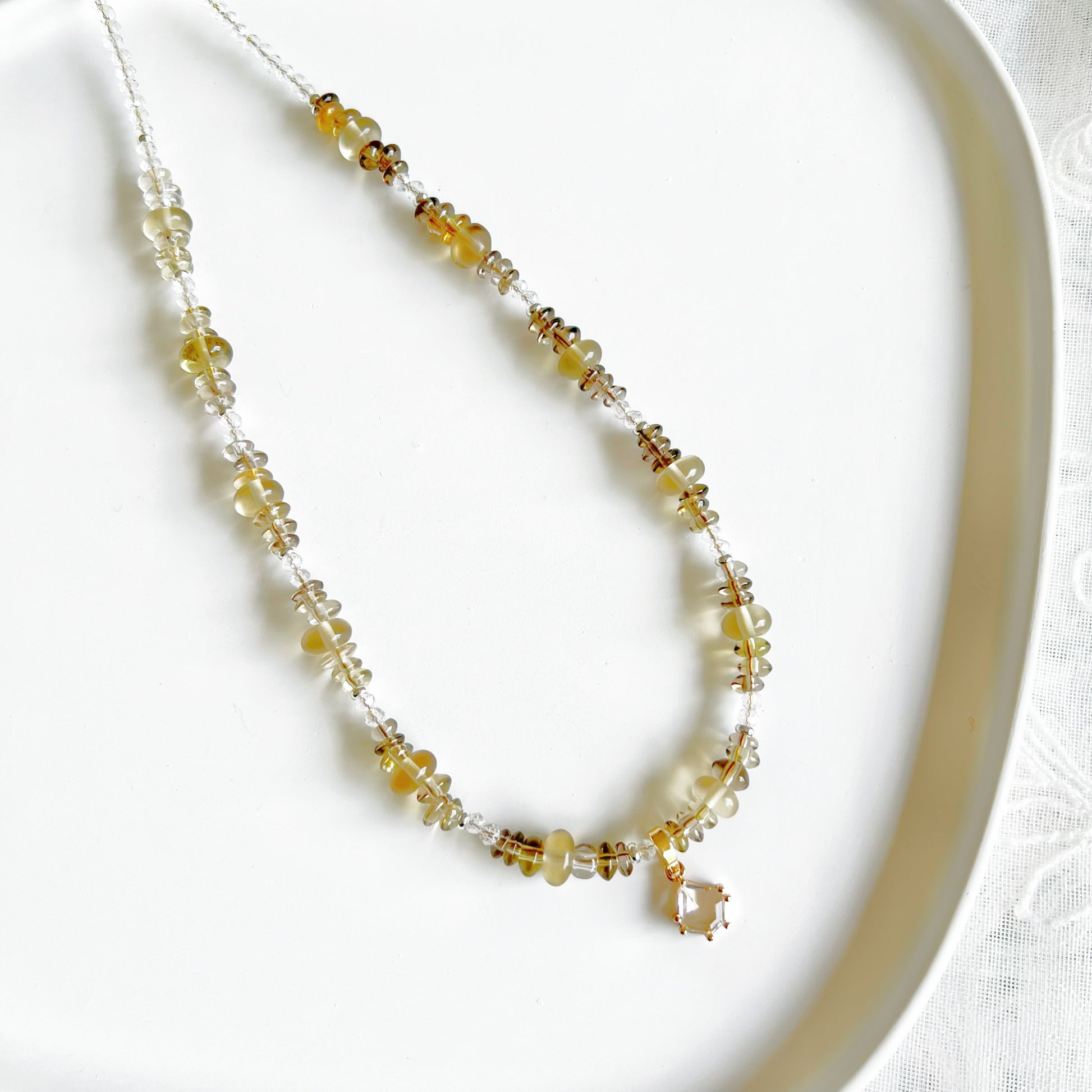 Yellow Gradient Smokey Quartz and Citrine Crystal Necklace-Ninaouity