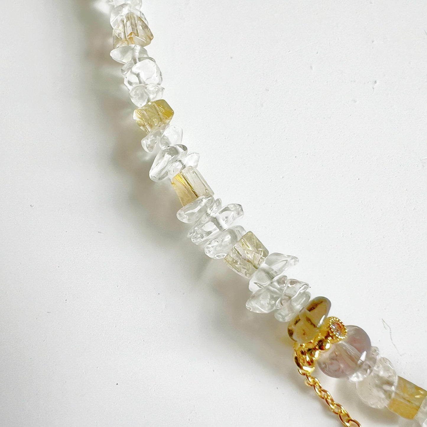 Golden Rutilated Quartz and Clear Quartz Crystal Necklace-Ninaouity