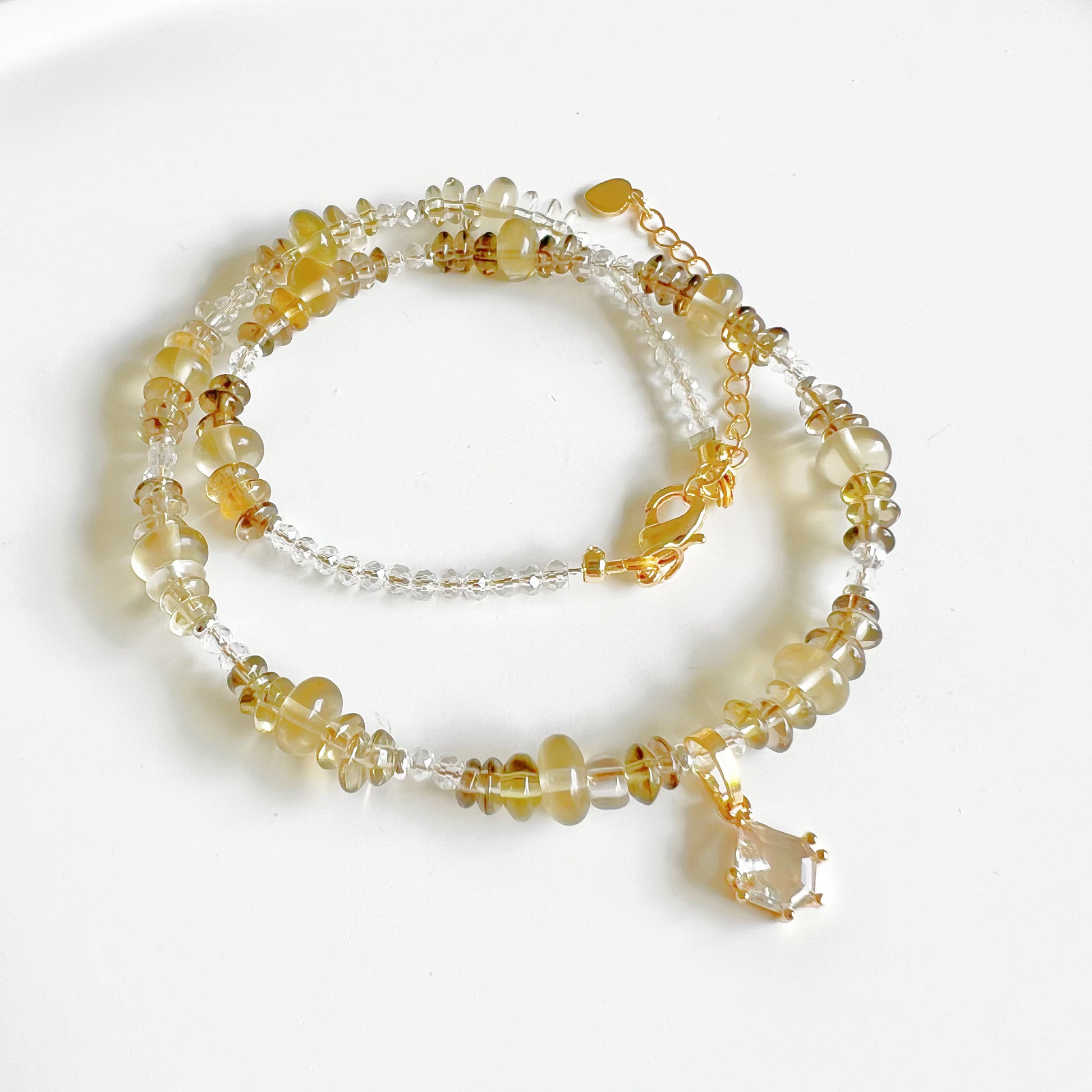 Yellow Gradient Smokey Quartz and Citrine Crystal Necklace-Ninaouity