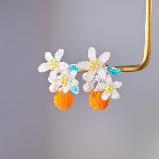 Handmade Orange Blossom Flowers and Fruit Earrings