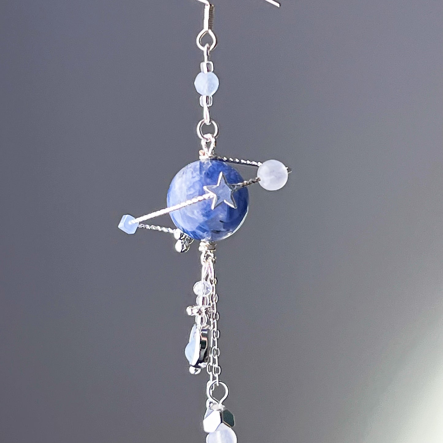 Silver Kyanite Crystal Planet Drop Earrings-Ninaouity