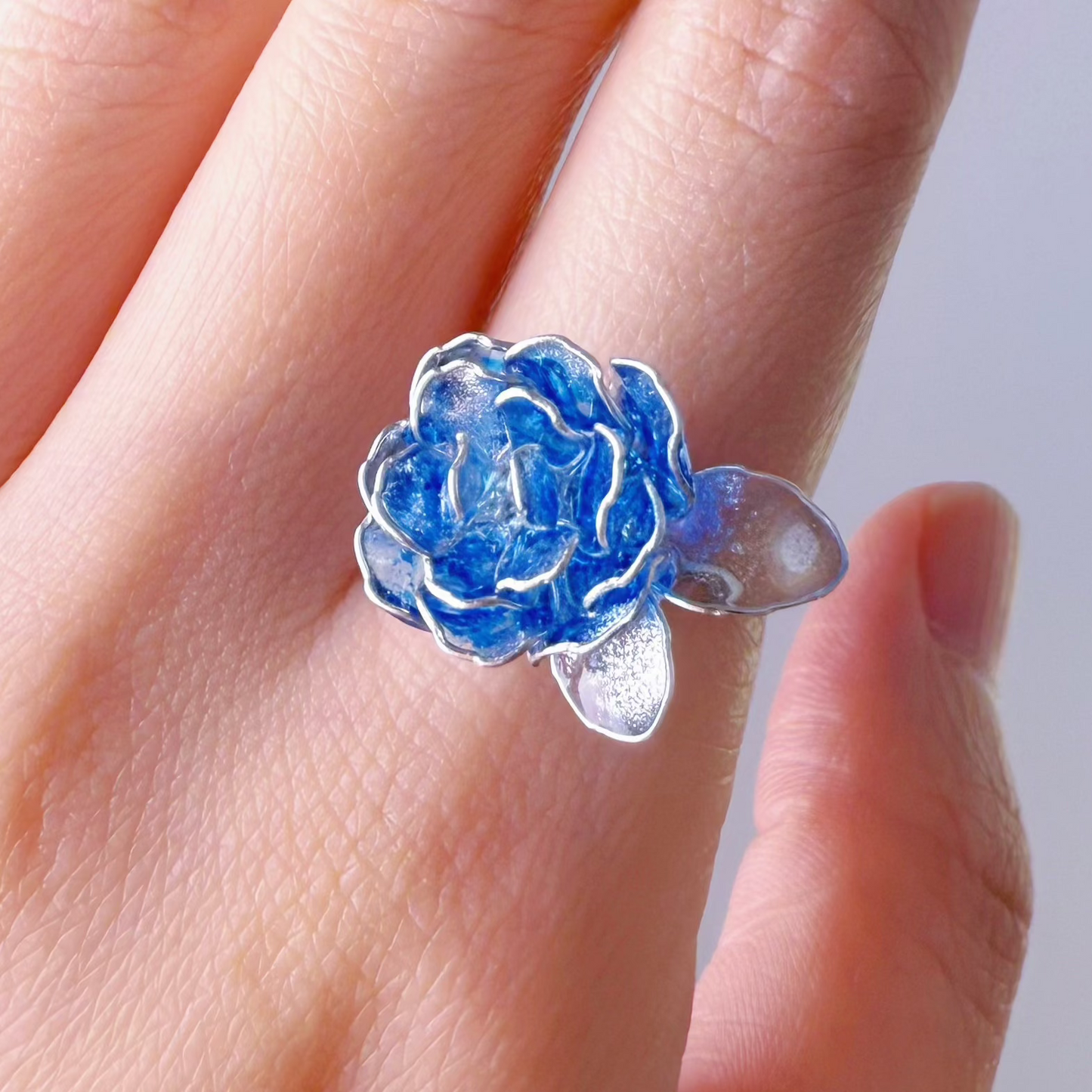 Handmade Blue Rose Flower Ring