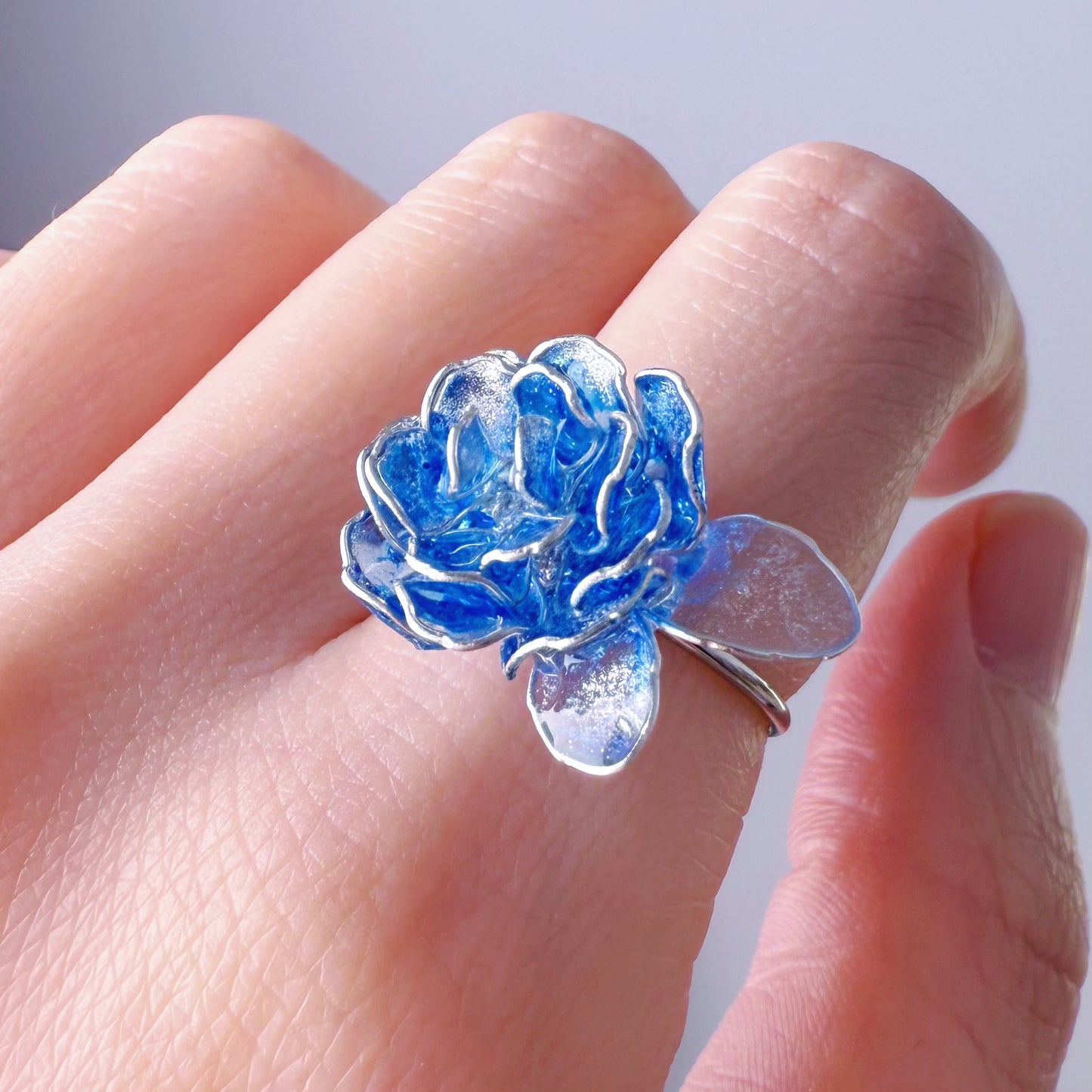 Handmade Blue Rose Flower Ring