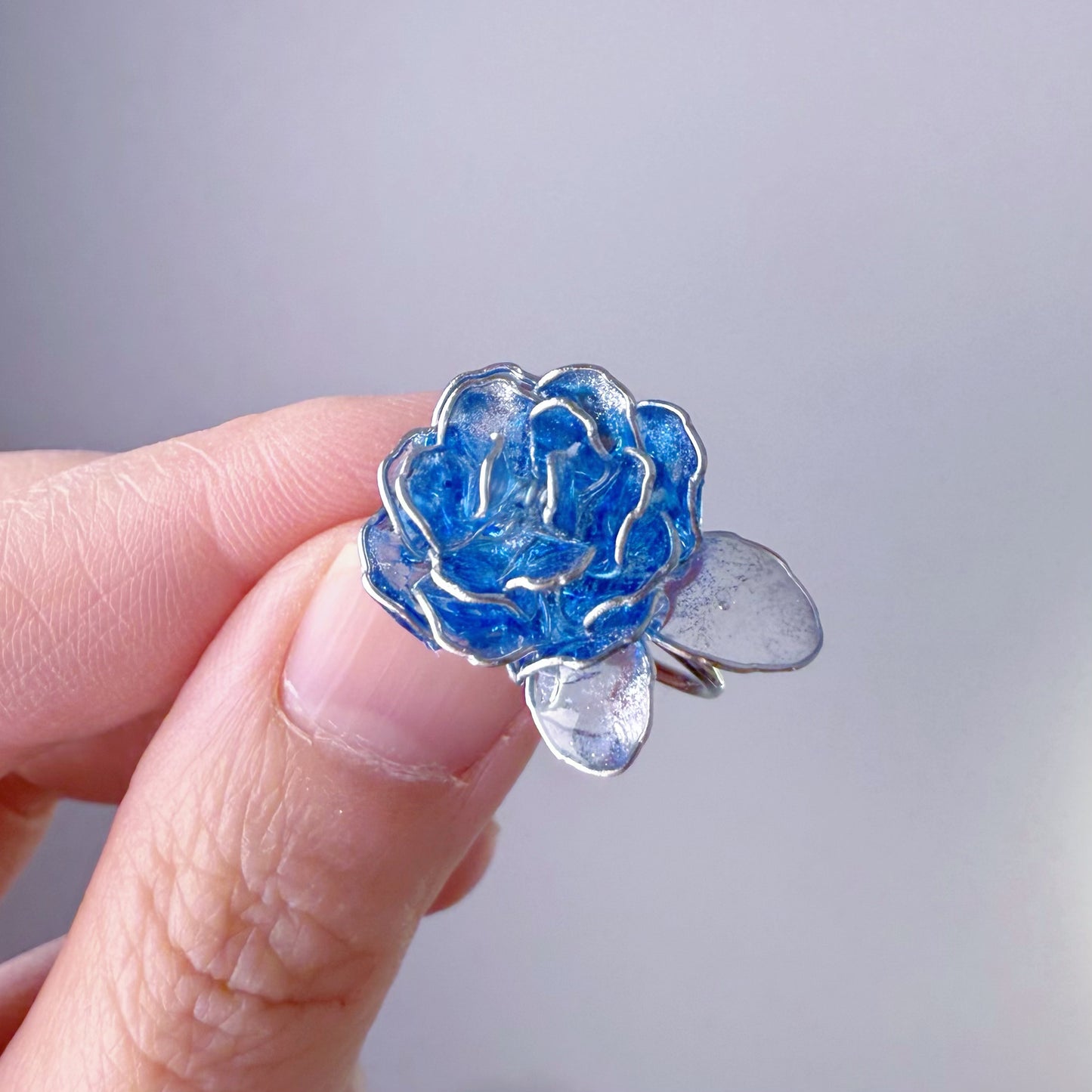 Handmade Blue Rose Flower Ring