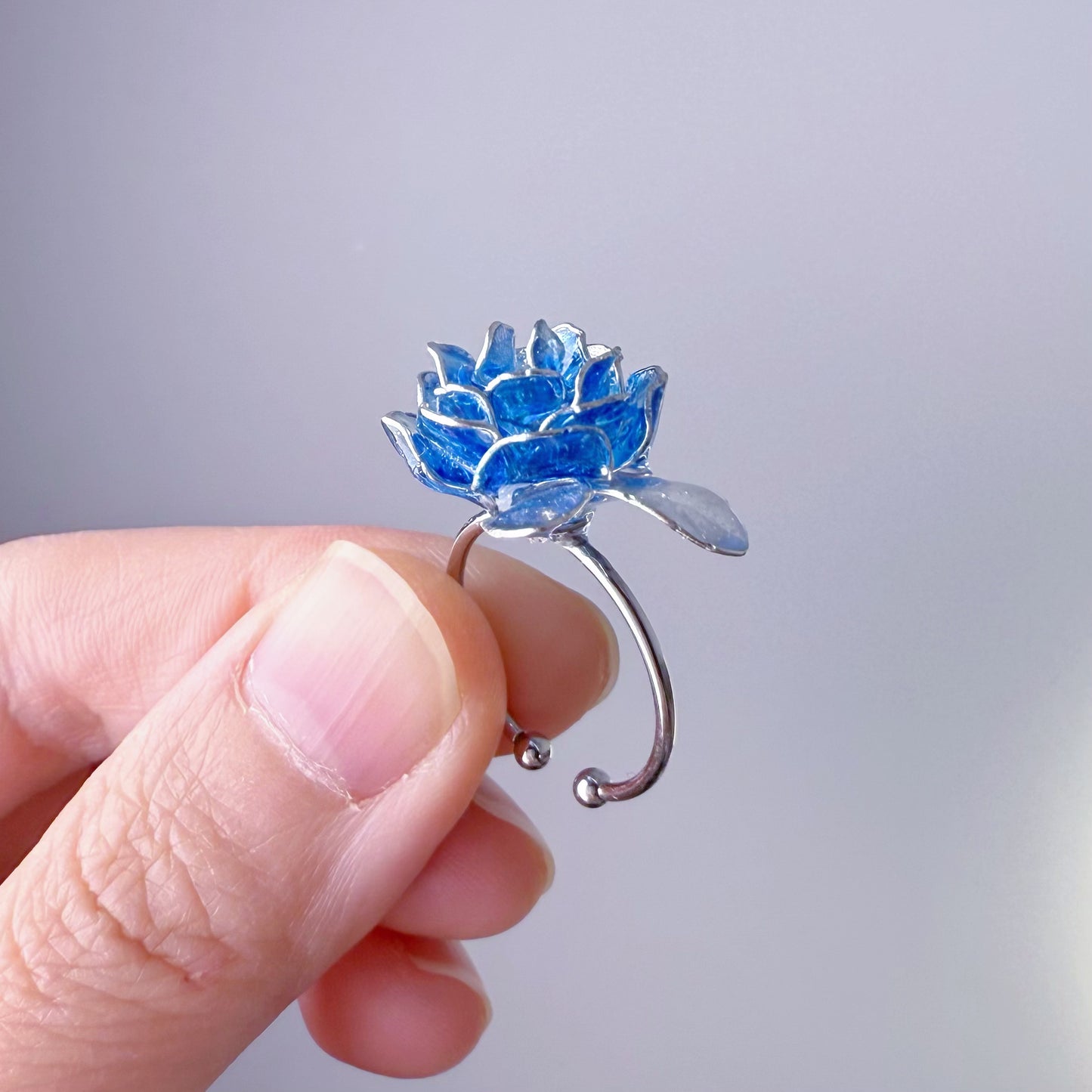 Handmade Blue Rose Flower Ring