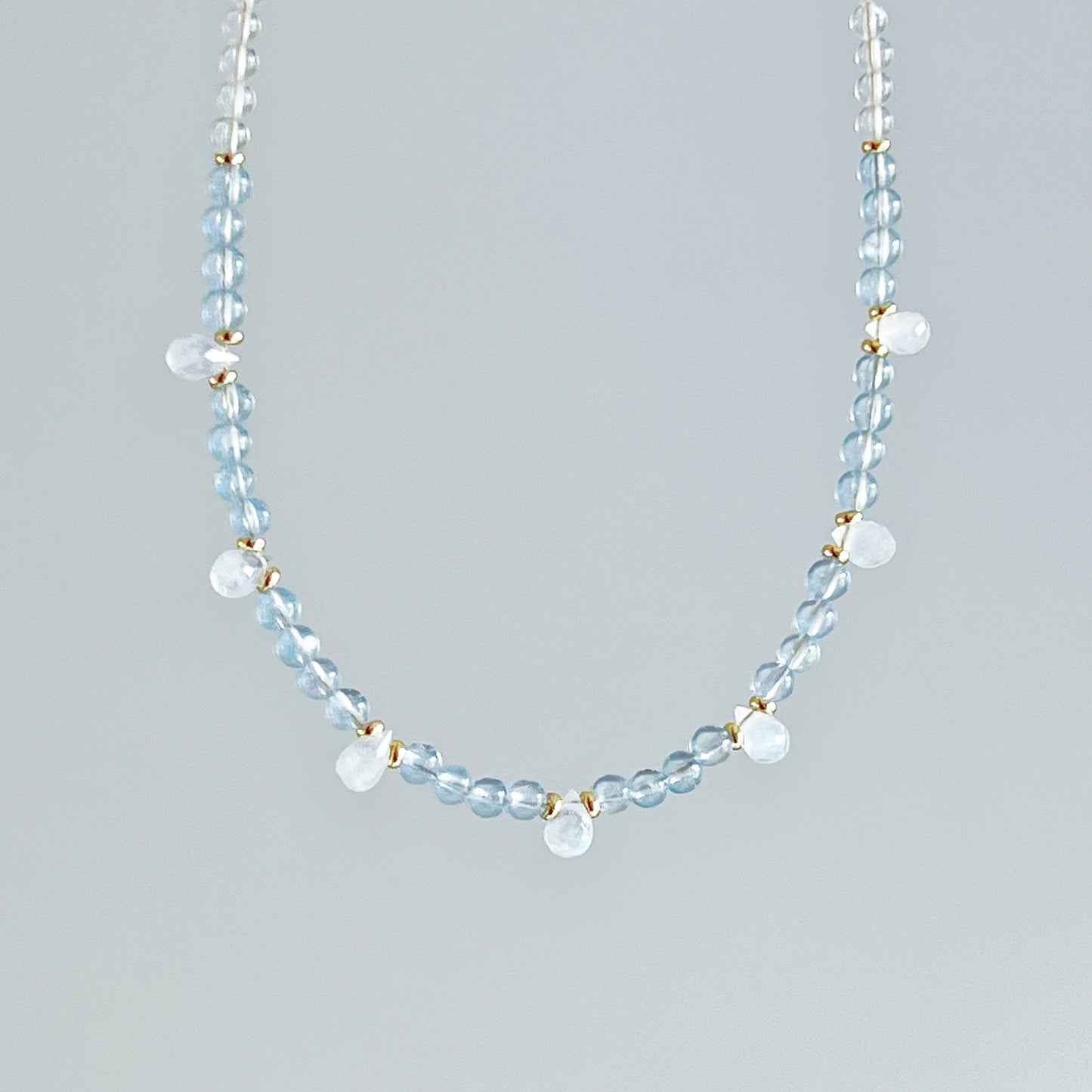 Aquamarine and Blue Moonstone Crystal Necklace-Ninaouity