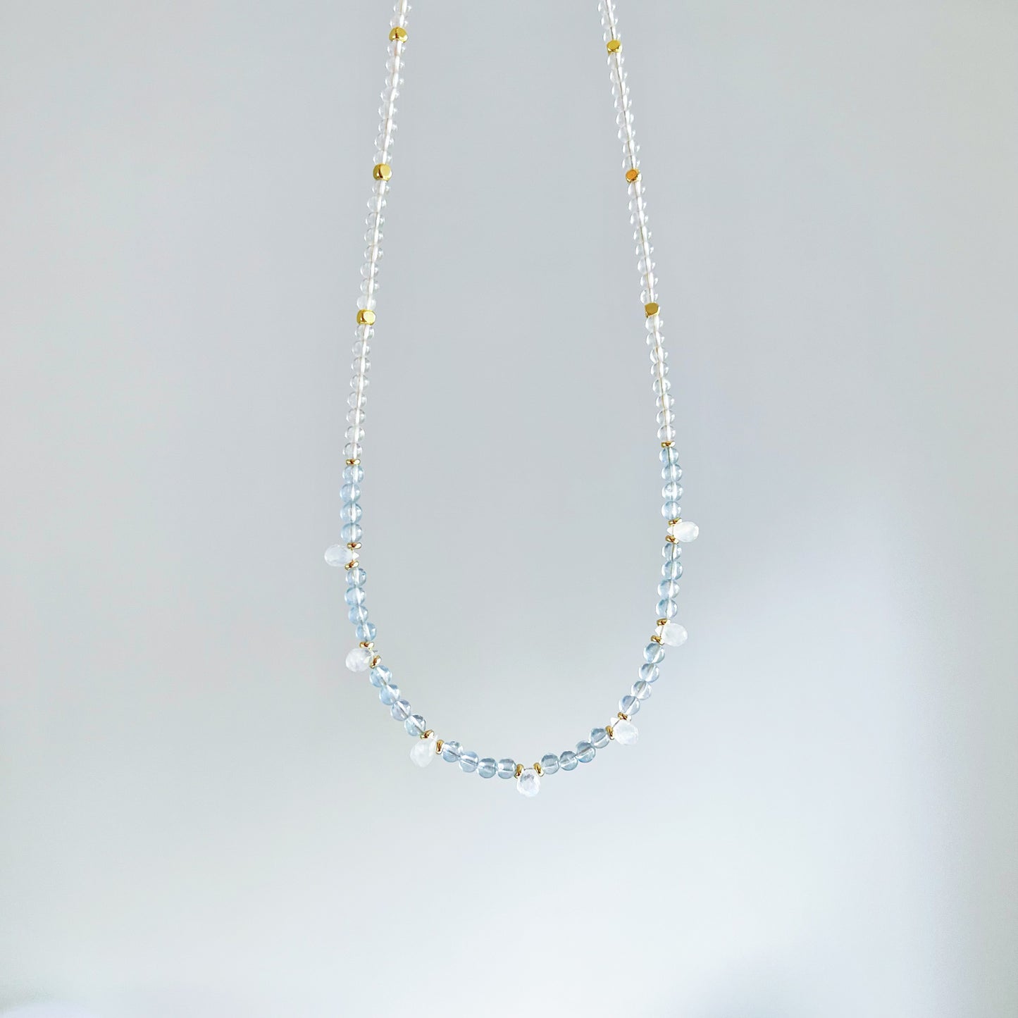 Aquamarine and Blue Moonstone Crystal Necklace-Ninaouity