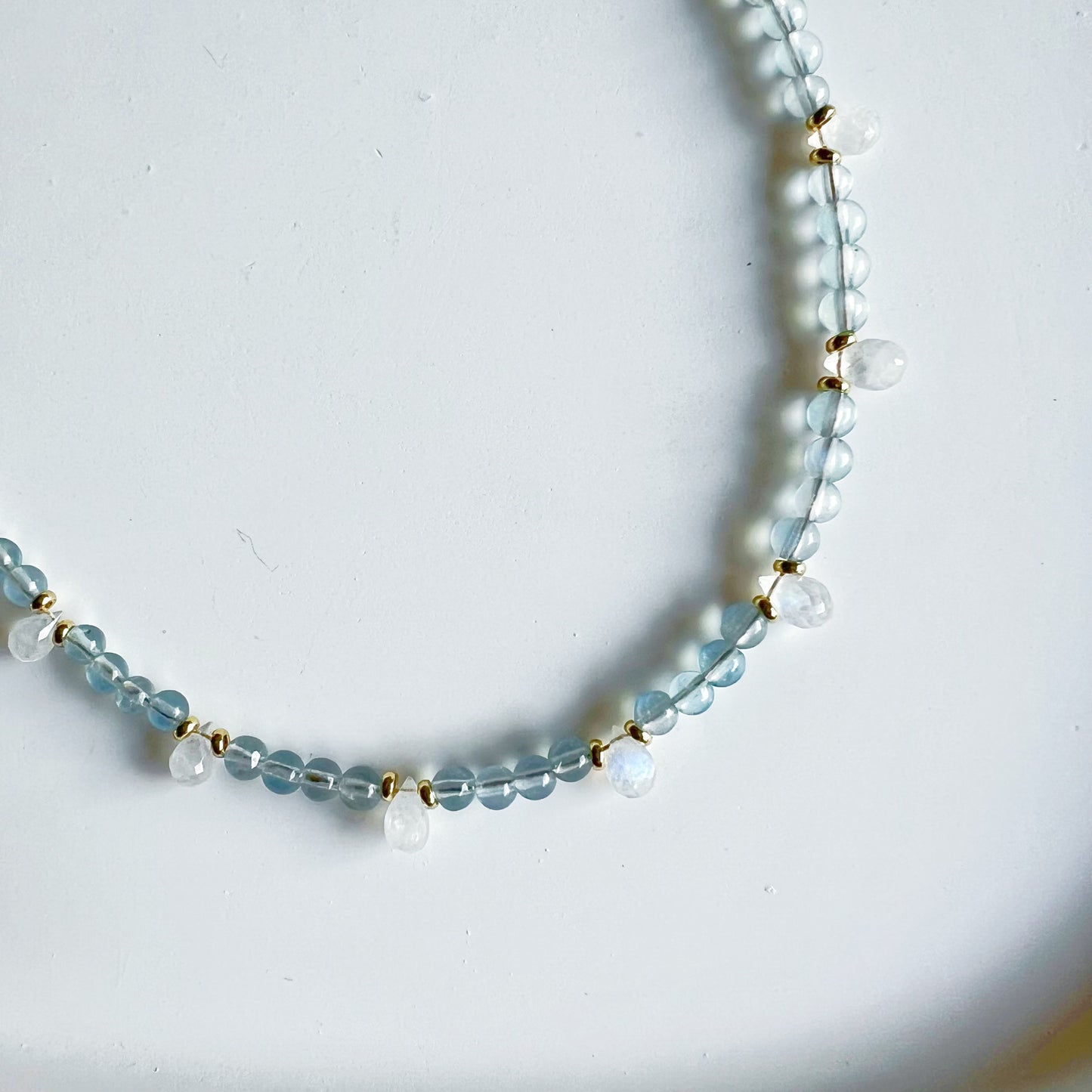 Aquamarine and Blue Moonstone Crystal Necklace-Ninaouity