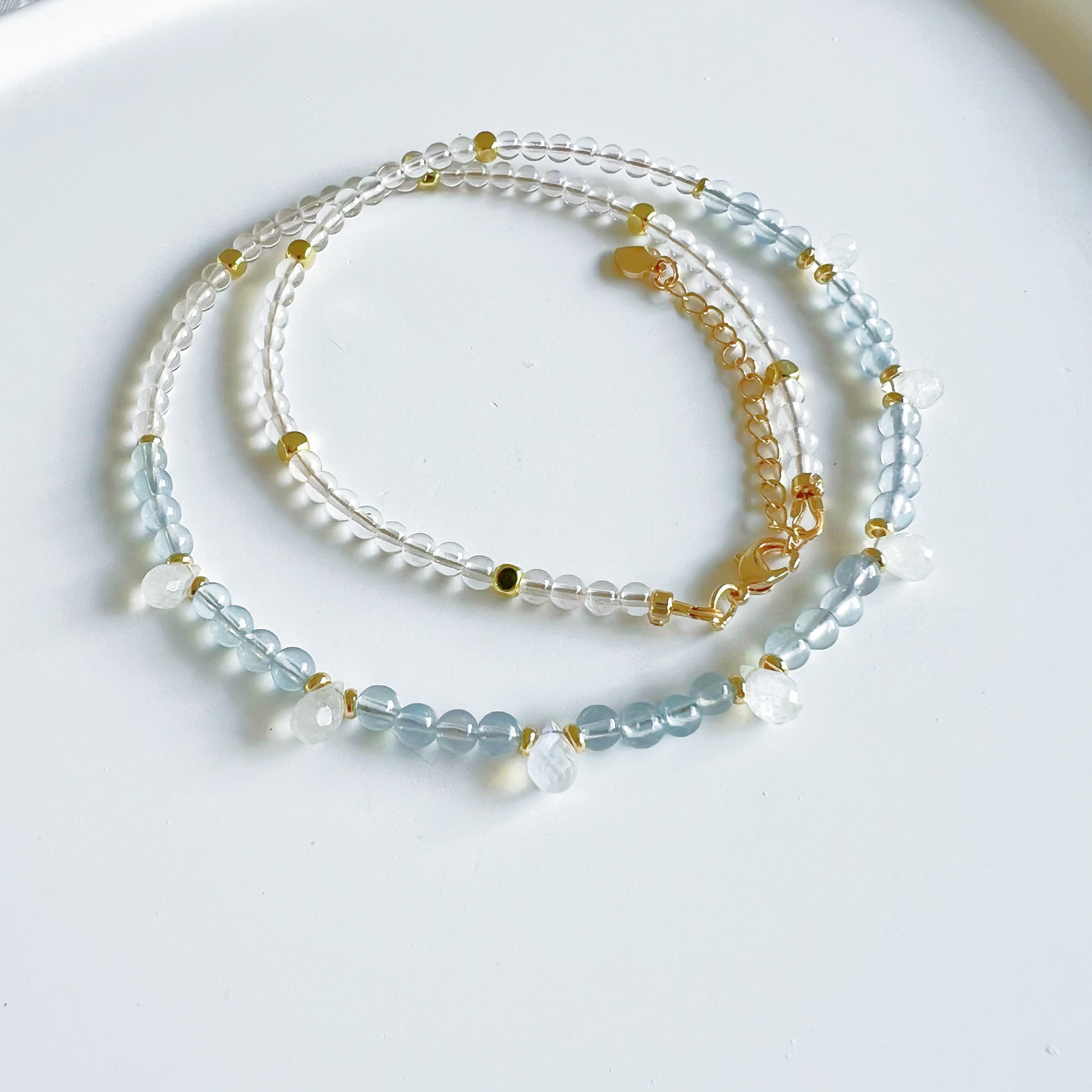 Aquamarine and Blue Moonstone Crystal Necklace-Ninaouity