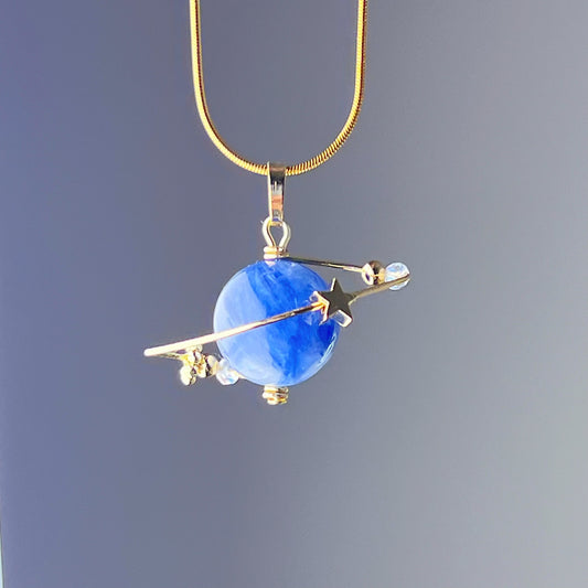 Kyanite Planet and Star Pendant Necklace-Ninaouity