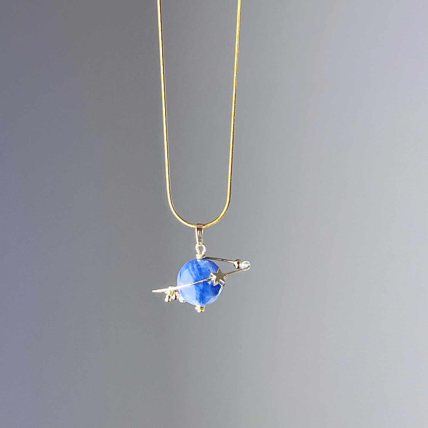 Kyanite Planet and Star Pendant Necklace-Ninaouity