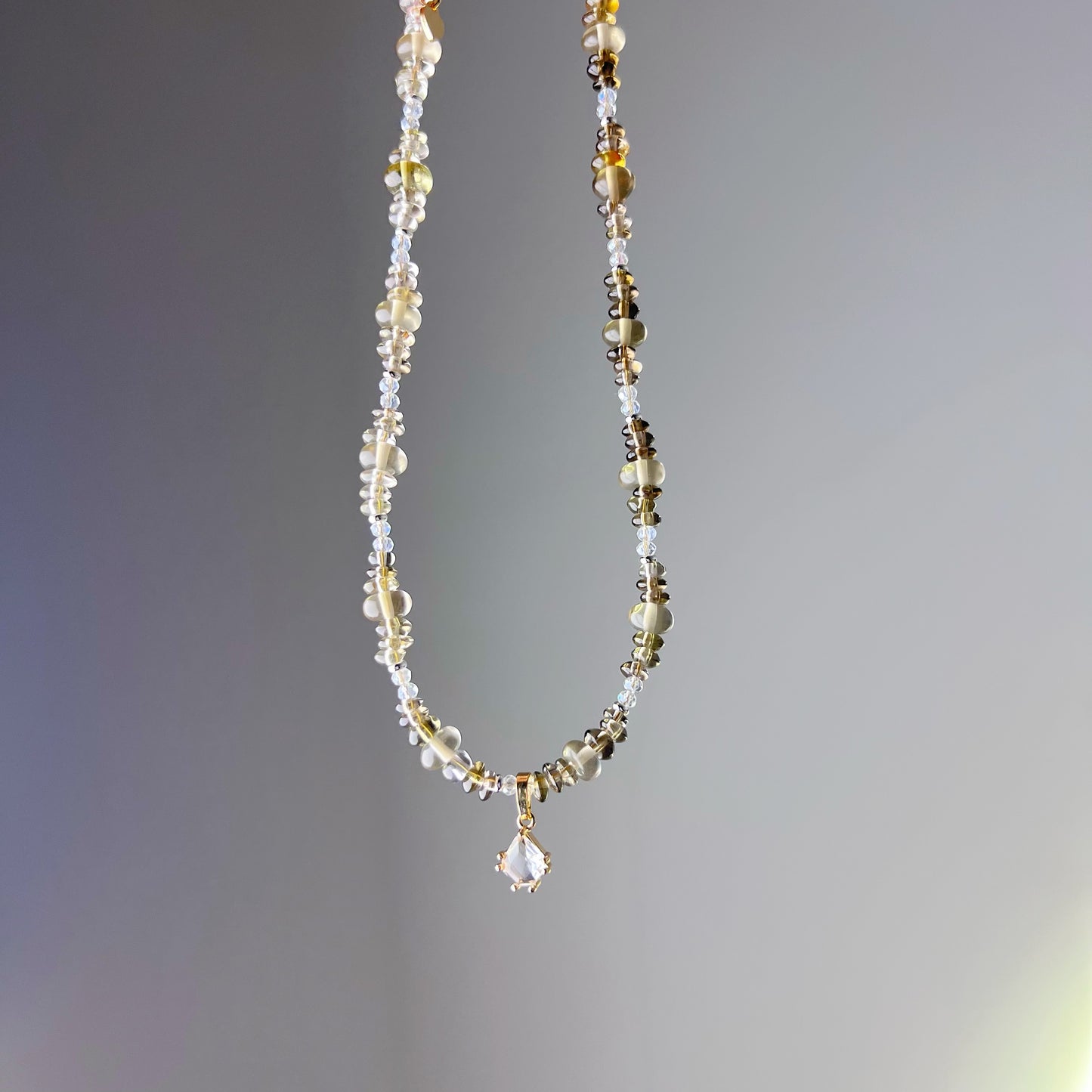 Yellow Gradient Smokey Quartz and Citrine Crystal Necklace-Ninaouity