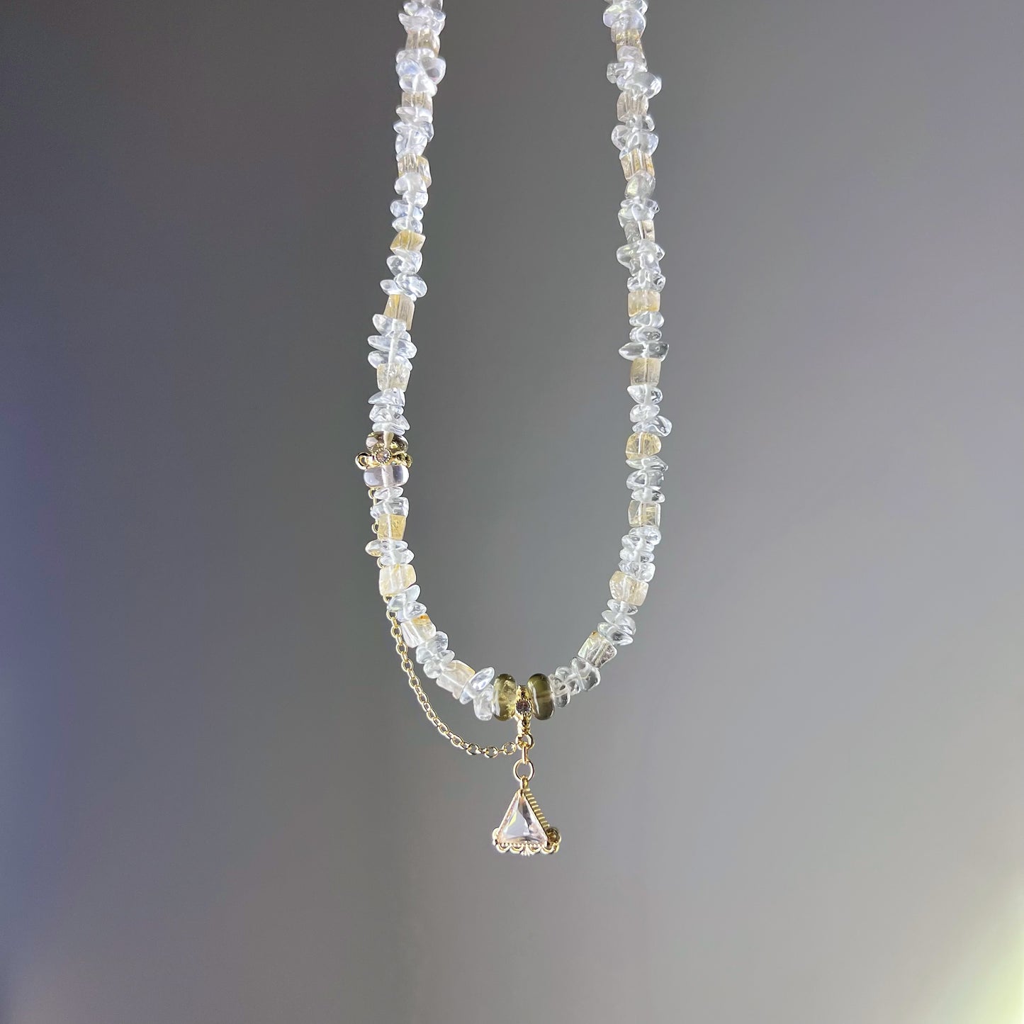 Golden Rutilated Quartz and Clear Quartz Crystal Necklace-Ninaouity