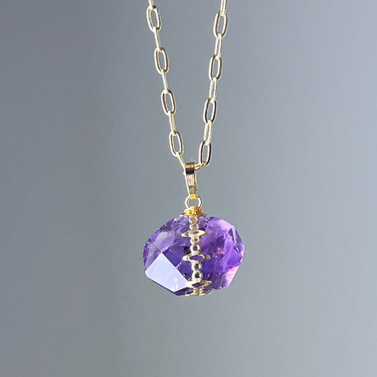 Amethyst Crystal Pendant Necklace-Ninaouity