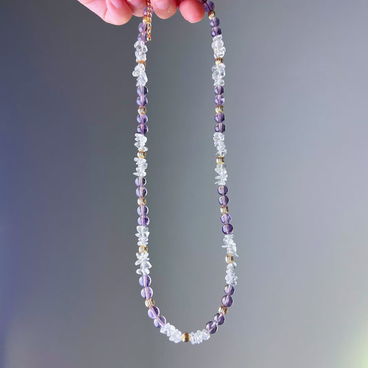 Amethyst and Free-form Clear Quartz Crystal Necklace-Ninaouity