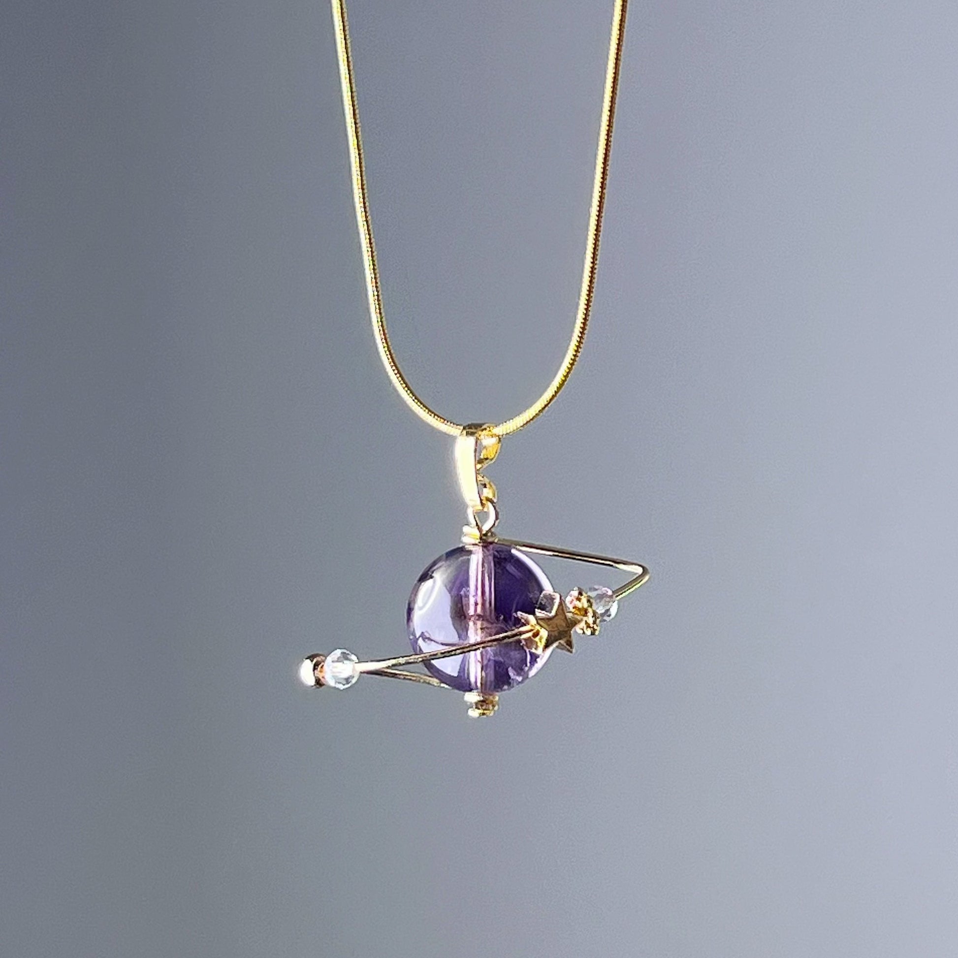 Amethyst Planet and Star Pendant Necklace-Ninaouity