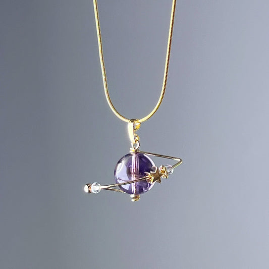 Amethyst Planet and Star Pendant Necklace-Ninaouity