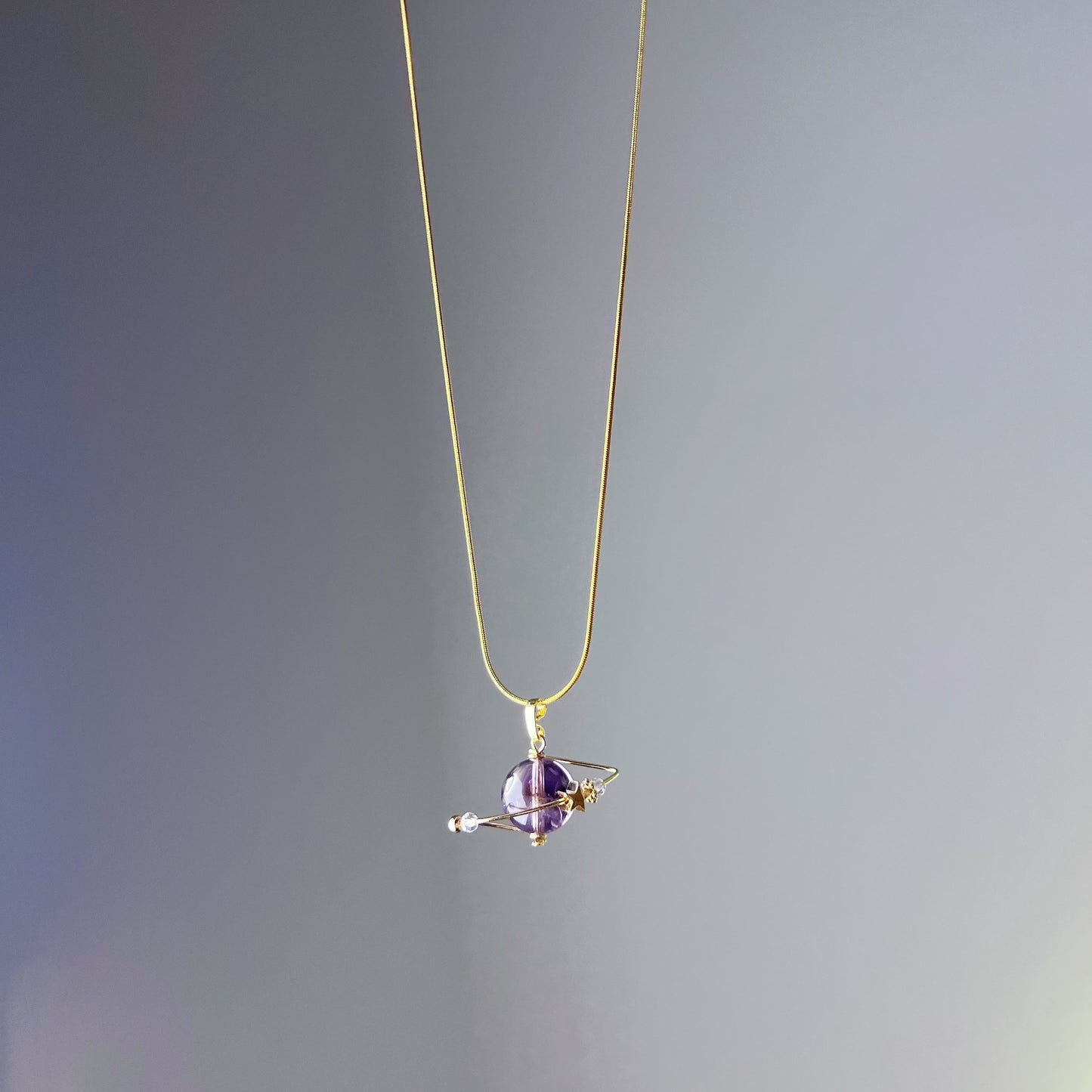 Amethyst Planet and Star Pendant Necklace-Ninaouity