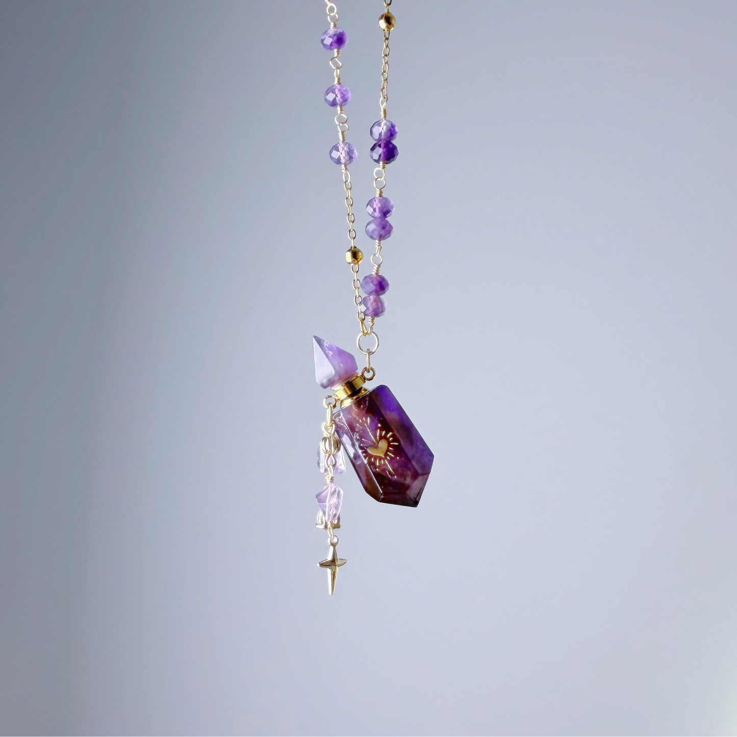 Quartzberry - Natural Amethyst Crystal Perfume Bottle Necklace - One-of-a-kind