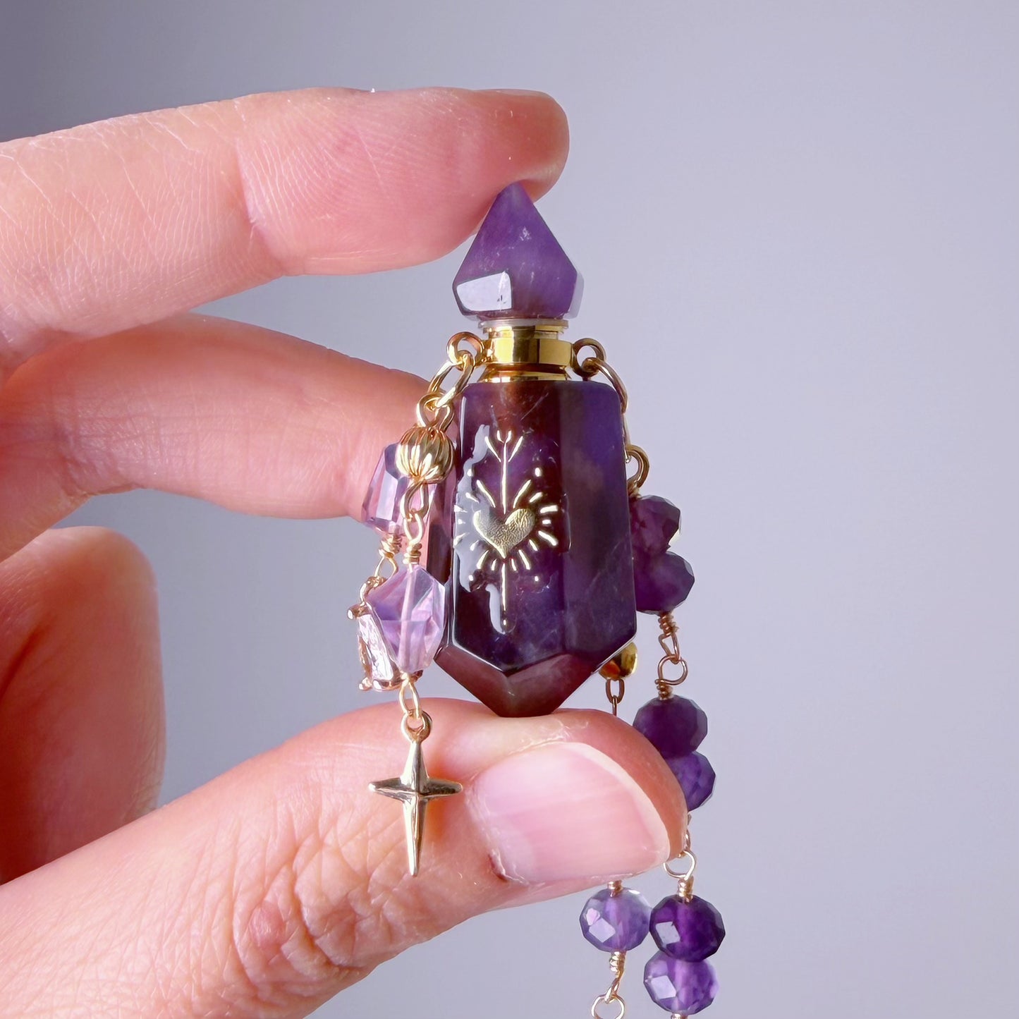 Quartzberry - Natural Amethyst Crystal Perfume Bottle Necklace - One-of-a-kind