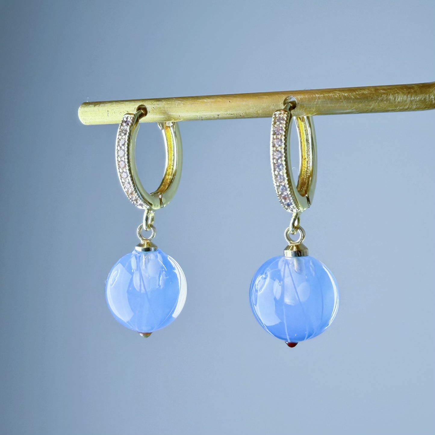 Handmade Lampwork Glass Blue Gooseberries Hoop Earrings